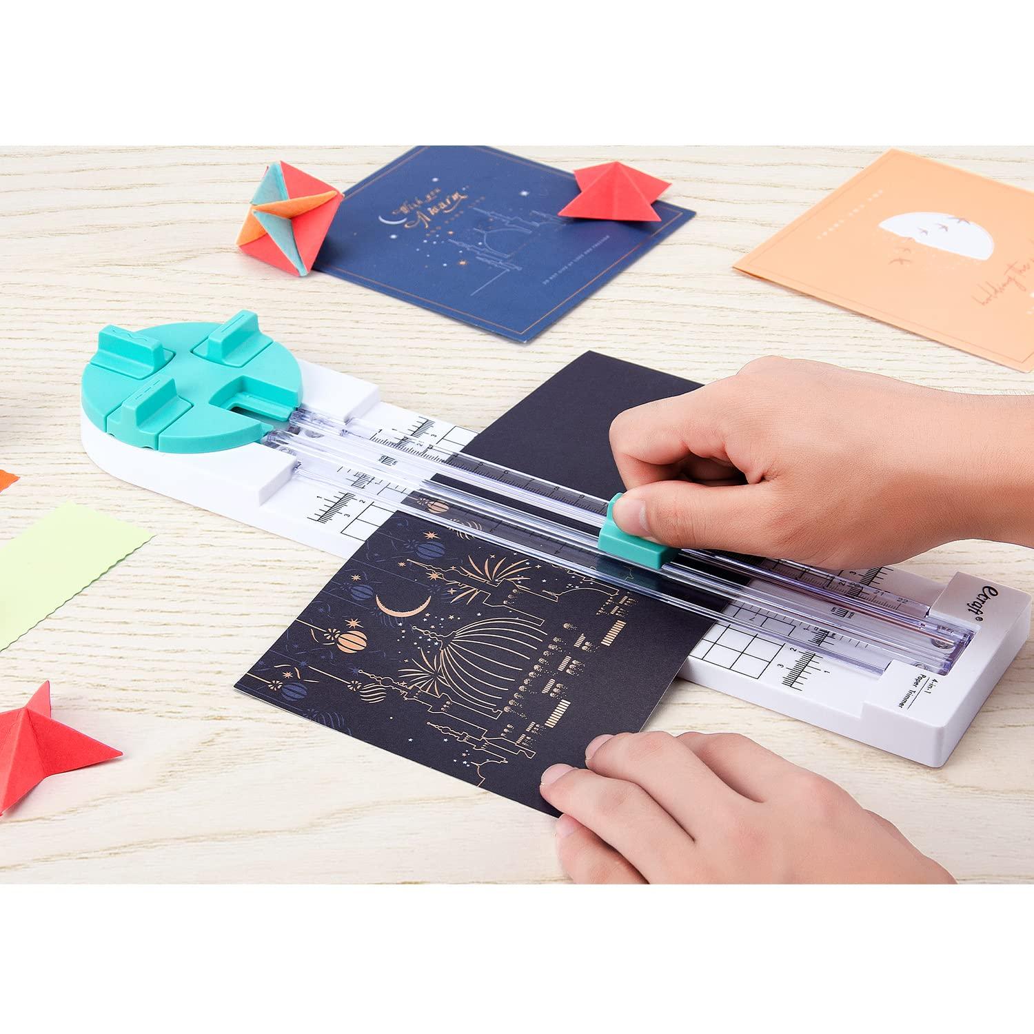Paper Trimmer Craft Paper Cutter: 4 Style Multi-Function Scrapbooking Tool  with Dial Blades of (Straight,Wave,Perforated)12 pack Paper Cutter Blade