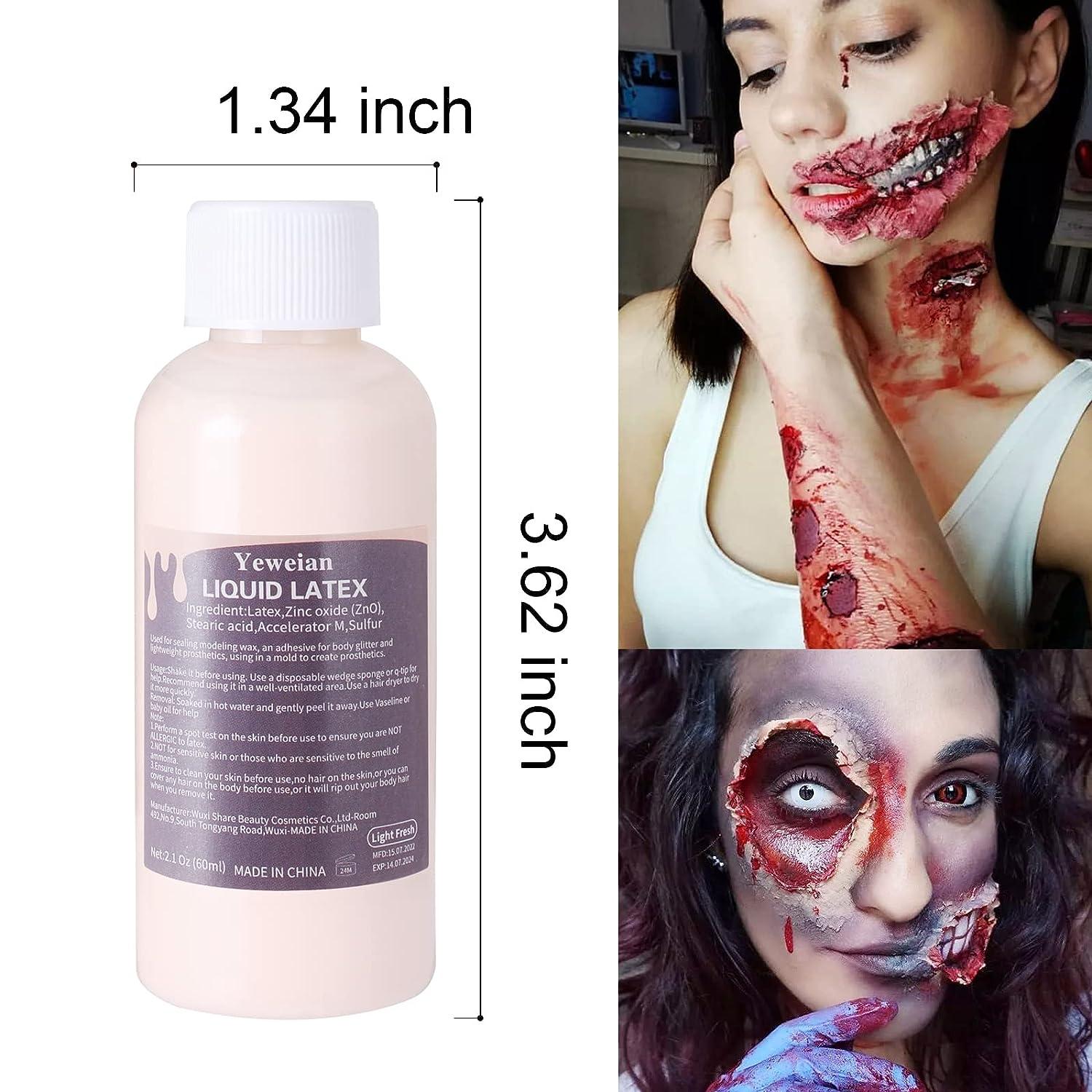 Yeweian Liquid Latex SFX Makeup 2.1 Oz Halloween Monster Zombie Clown  Makeup Latex for Scald Burn Scar Wound Cut Skin Decay Prosthetics Old Age  Wrinkle(Light Flesh)