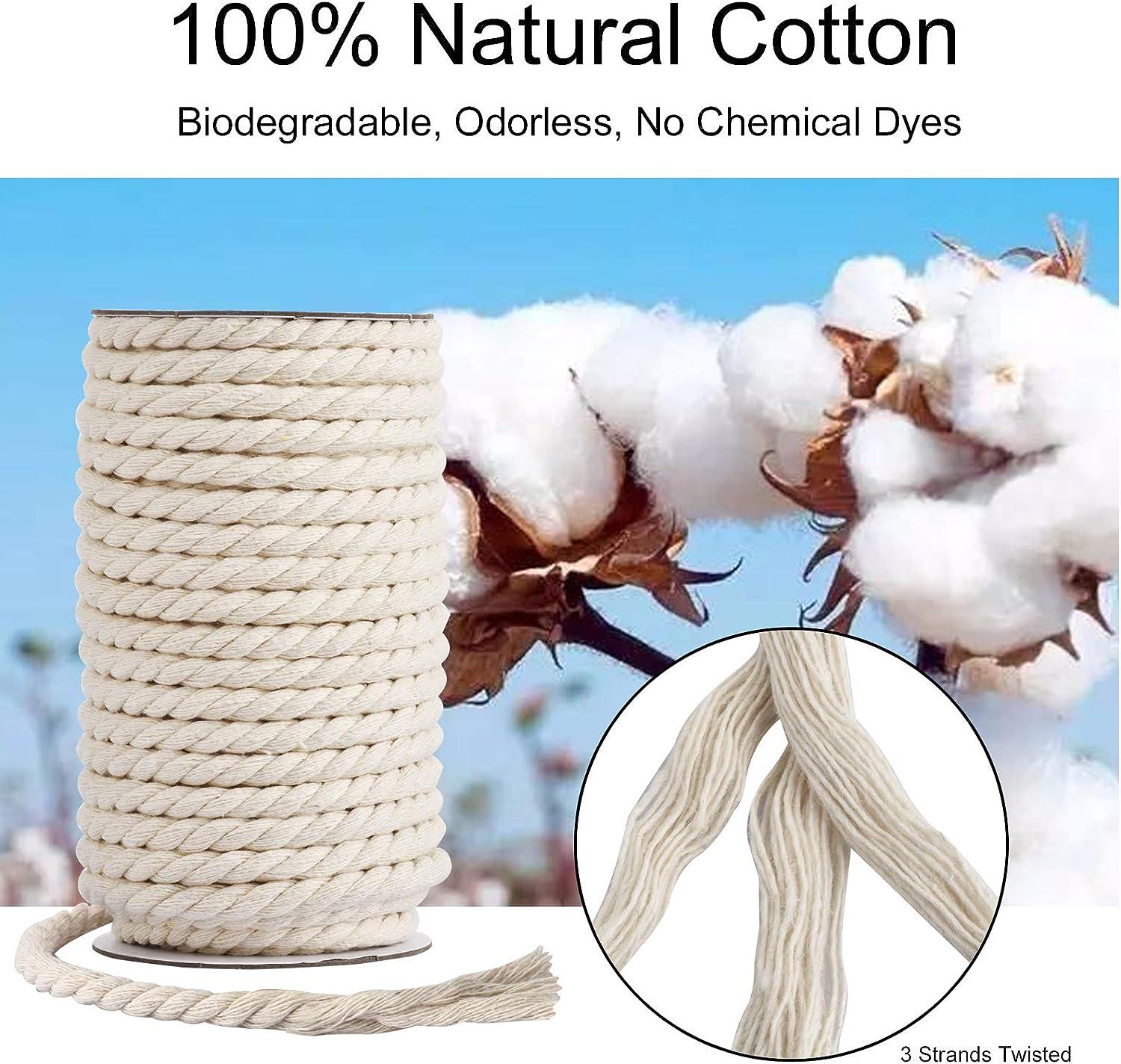 Hdviai Macrame Cord - Natural Unbleached Macrame Rope - 4 Strand Twisted Cotton Rope for Wall Hanging,DIY Craft Making,Plant Hangers,Knotting