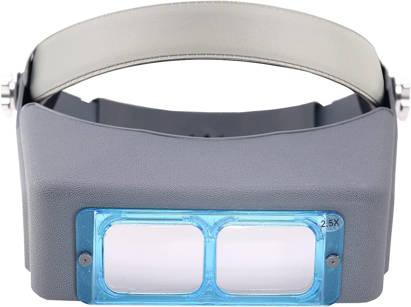 Elechood Headband Magnifier, Professional Double Lens Head-mounted Loupe Jewelry Magnifier, Reading Visor Opitcal Glass Binocular Magnifier with Lens