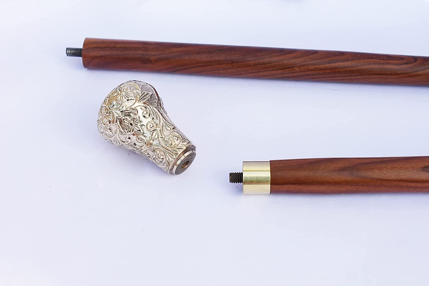 Wooden Walking Cane Walking Stick Comfortable Brass Handle Item 
