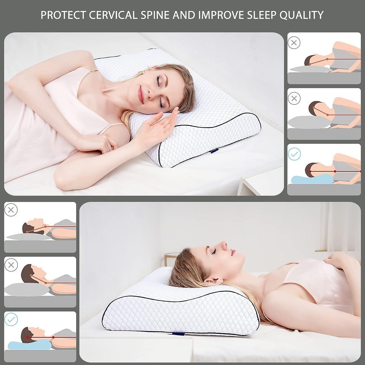 HOMCA Memory Foam Cervical Pillow, 2 in 1 Ergonomic Contour Orthopedic  Pillow for Neck Pain, Contoured Support Pillows for Side Back Stomach  Sleepers (White) : : Home