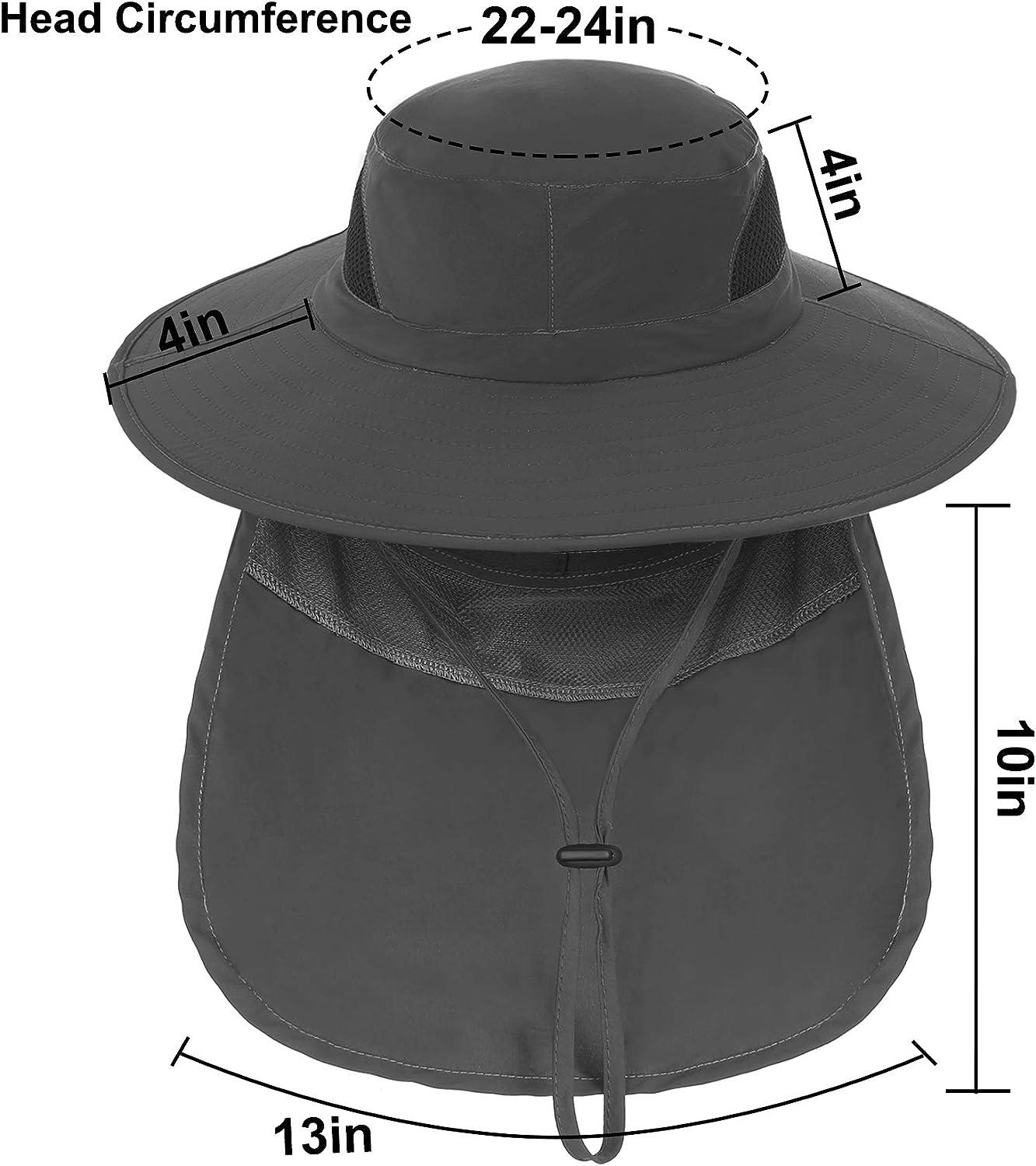 Sun Hats for Men Women Fishing Hat with Neck Flap UPF 50+ Breathable  Waterproof Wide Brim Cap Dark Gray B