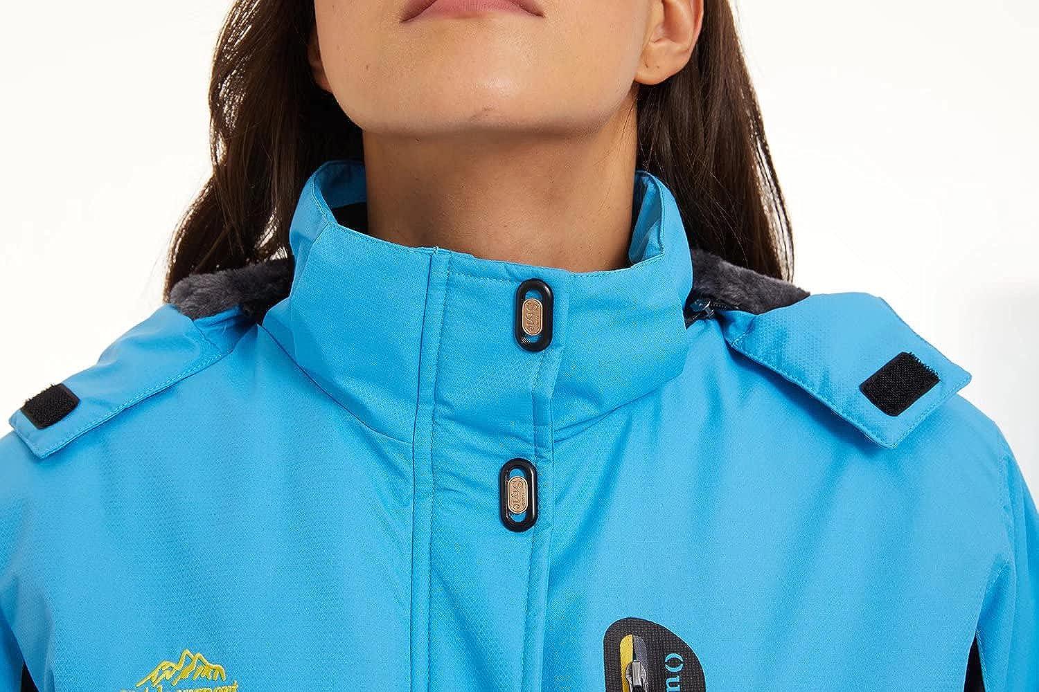 MAGCOMSEN Women's Winter Coats Water Resistant Snow Ski Jacket Fleece Lined  with Hood Windproof Rain Jackets Parka Black Gy XX-Large