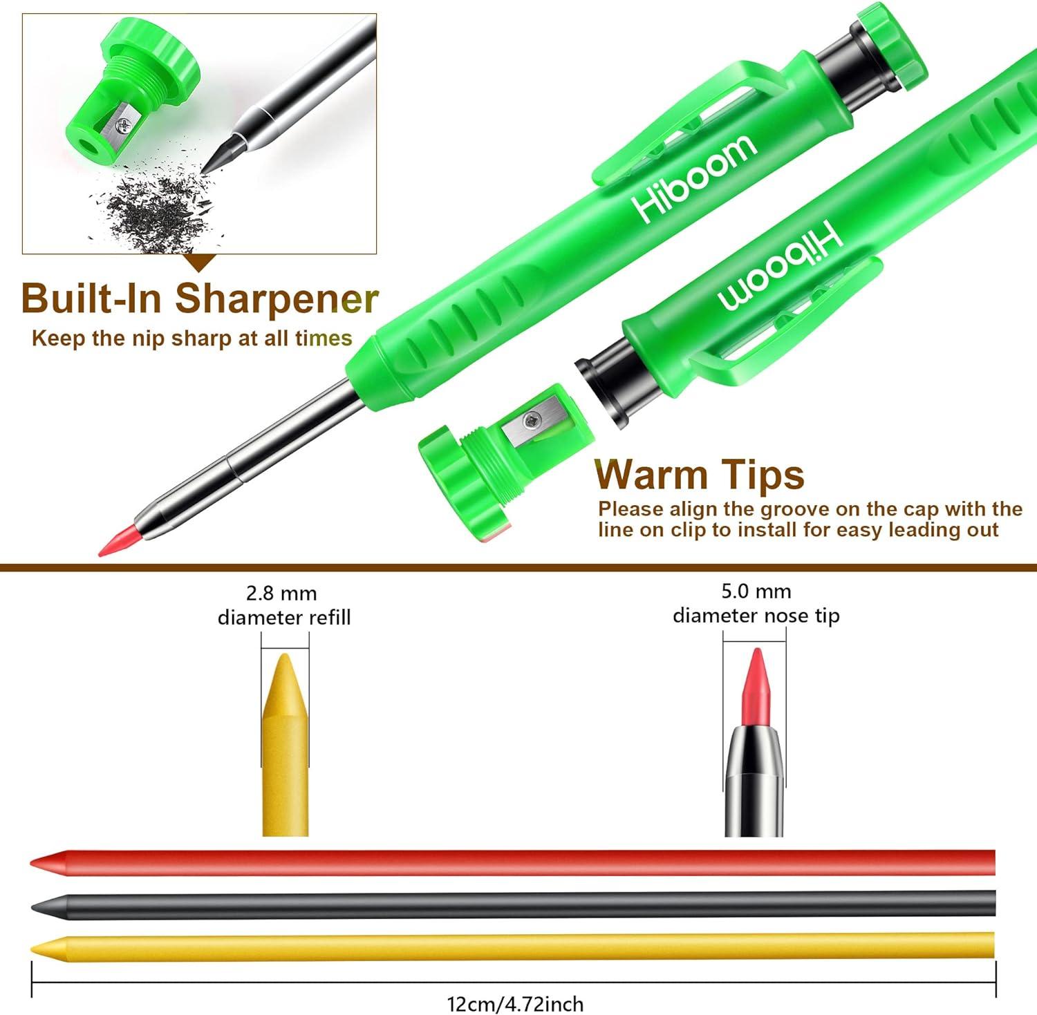 Hiboom 2 Pack Solid Carpenter Pencils with Pencil Cap and 18