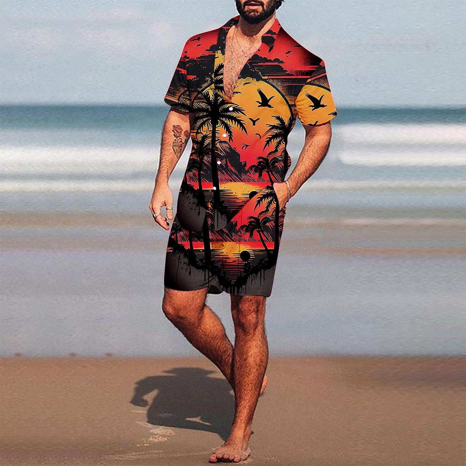 Men's Oversized Hawaiian Shirts Casual Button-Down Floral Plants Printed  Summer Beach Tropical Shirt