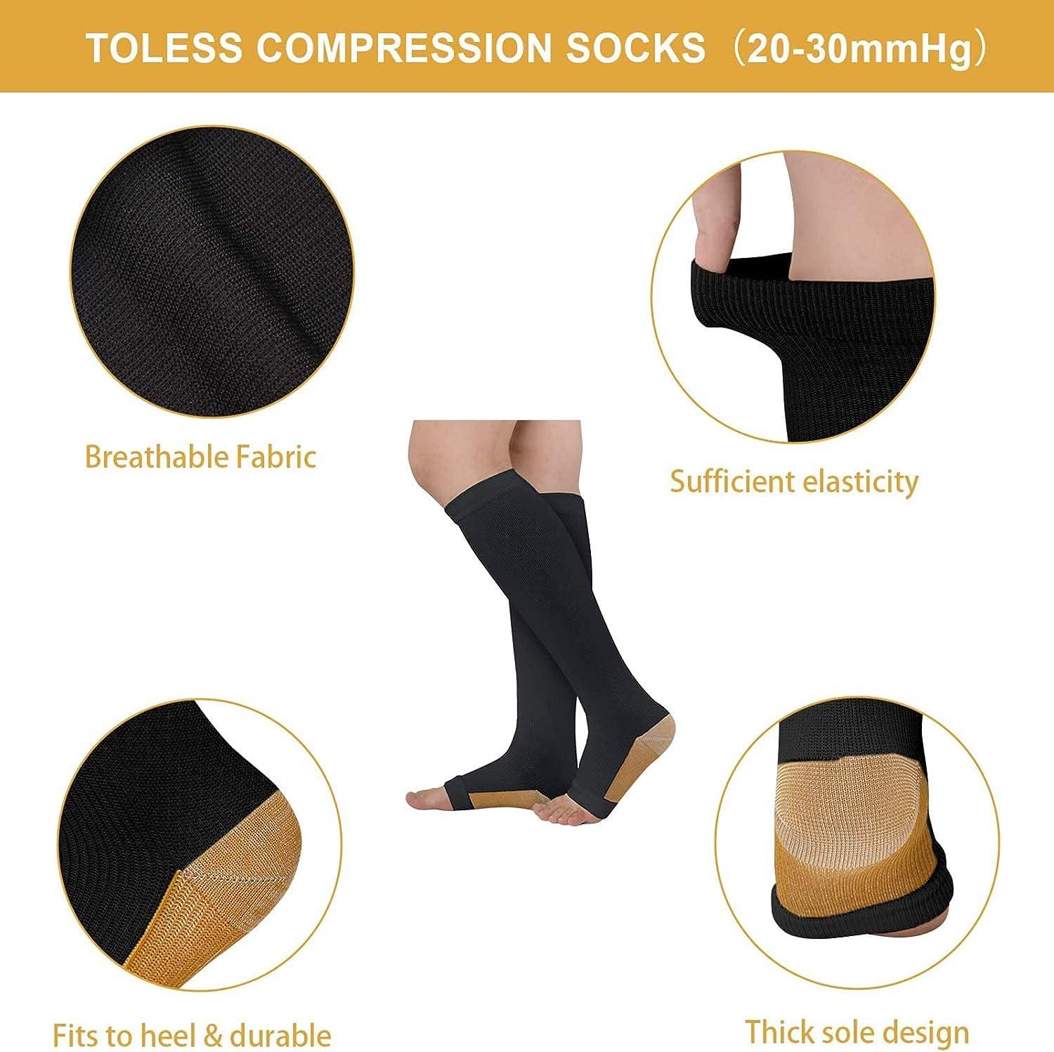 Athbavib 3 Pairs Zipper Compression Socks, 15-20 mmHg Closed Toe Compression  Stocking with Zipper for