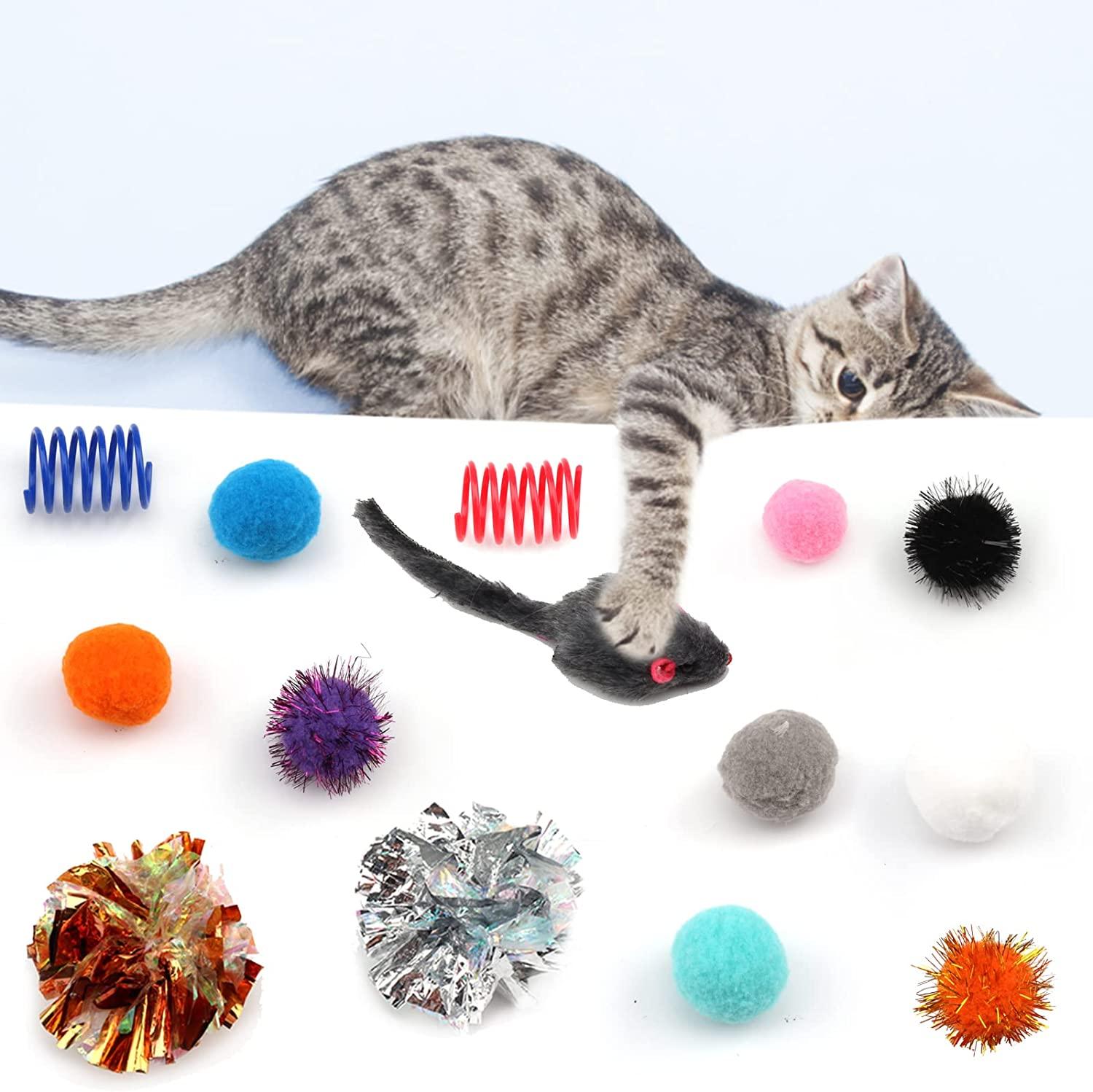 PietyPet Interactive Cat Toy with Super Suction Cup and 5 pcs Replacements  Feathers Balls Mice, Cat Accessories Kitten Toys Cat Toys for Indoor Cats
