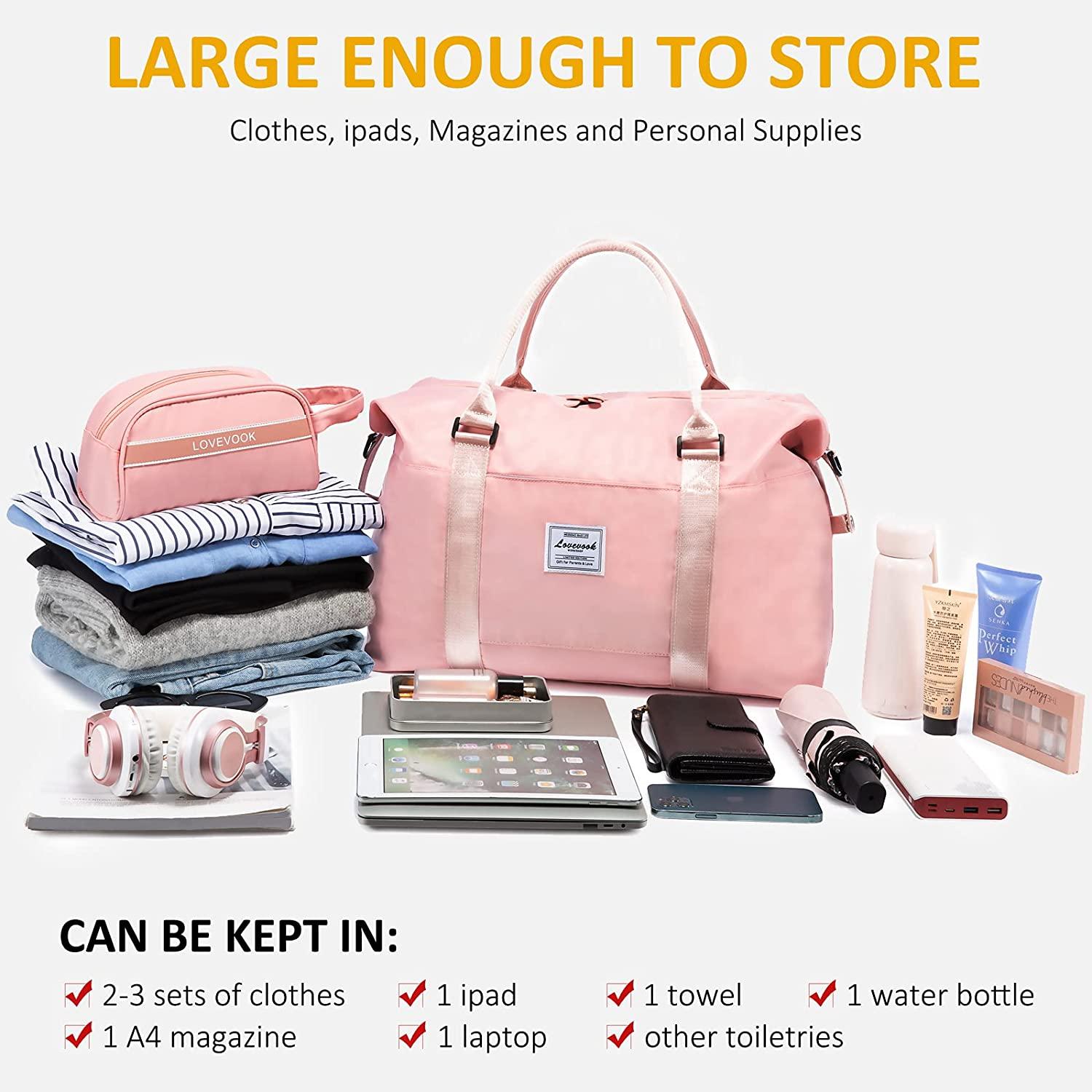 LOVEVOOK Weekender Bag for Women Cute Travel Tote Bag Gym Duffel Bag with  Toiletry Bag Carry On Bag Overnight Bag with Wet Pocket Hospital Bag for  Labor and Delivery Pink