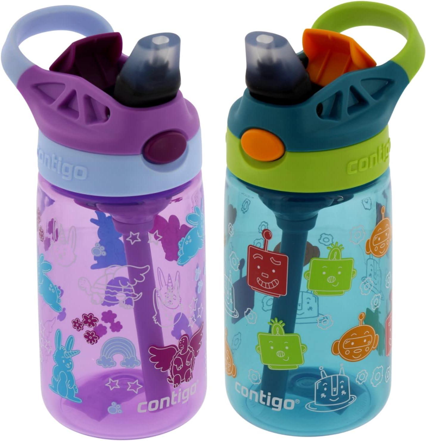 Contigo 14 oz Kids Plastic Water Bottle with Straw Lid 2 Pack