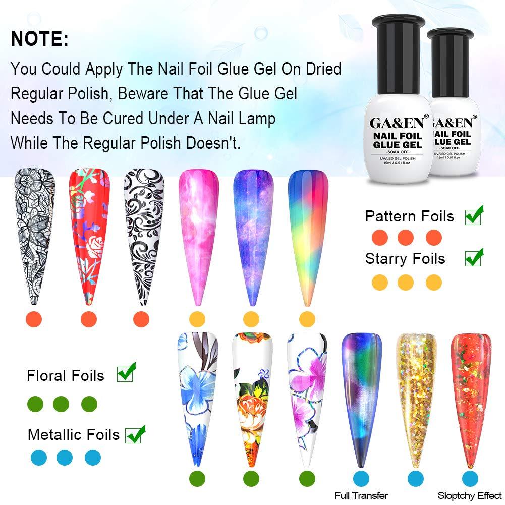  Nail Foil Glue Gel for Foil Art Stickers Strong Adhesion Nail  Complete Transfer Available 15mlx2 Bottles Soak Off LED LAMP Required Tips  Manicure DIY With Gift Box : Beauty & Personal