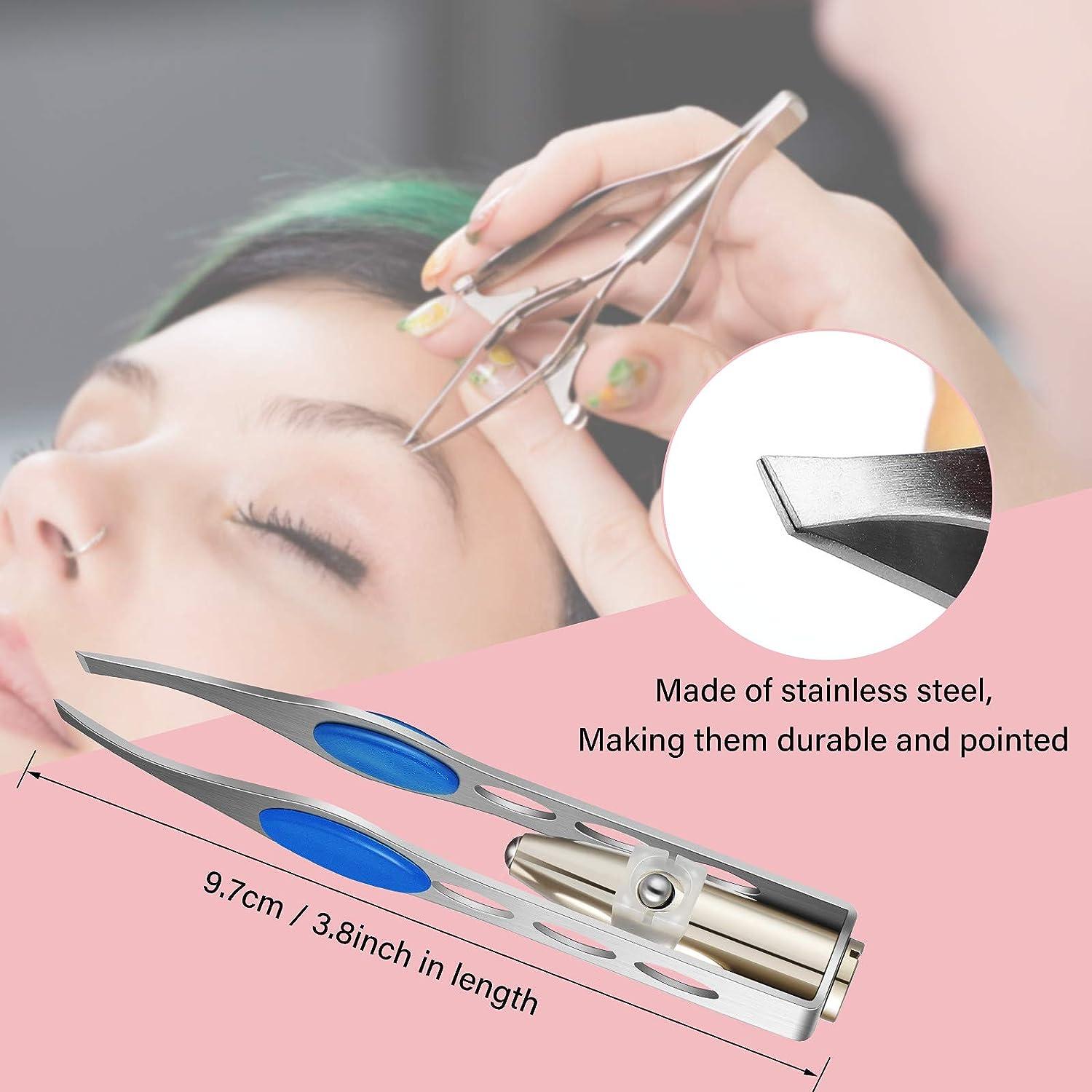 Stainless Steel Make Up LED Light Eyelash Eyebrow Hair Removal Lighted  Tweezer 