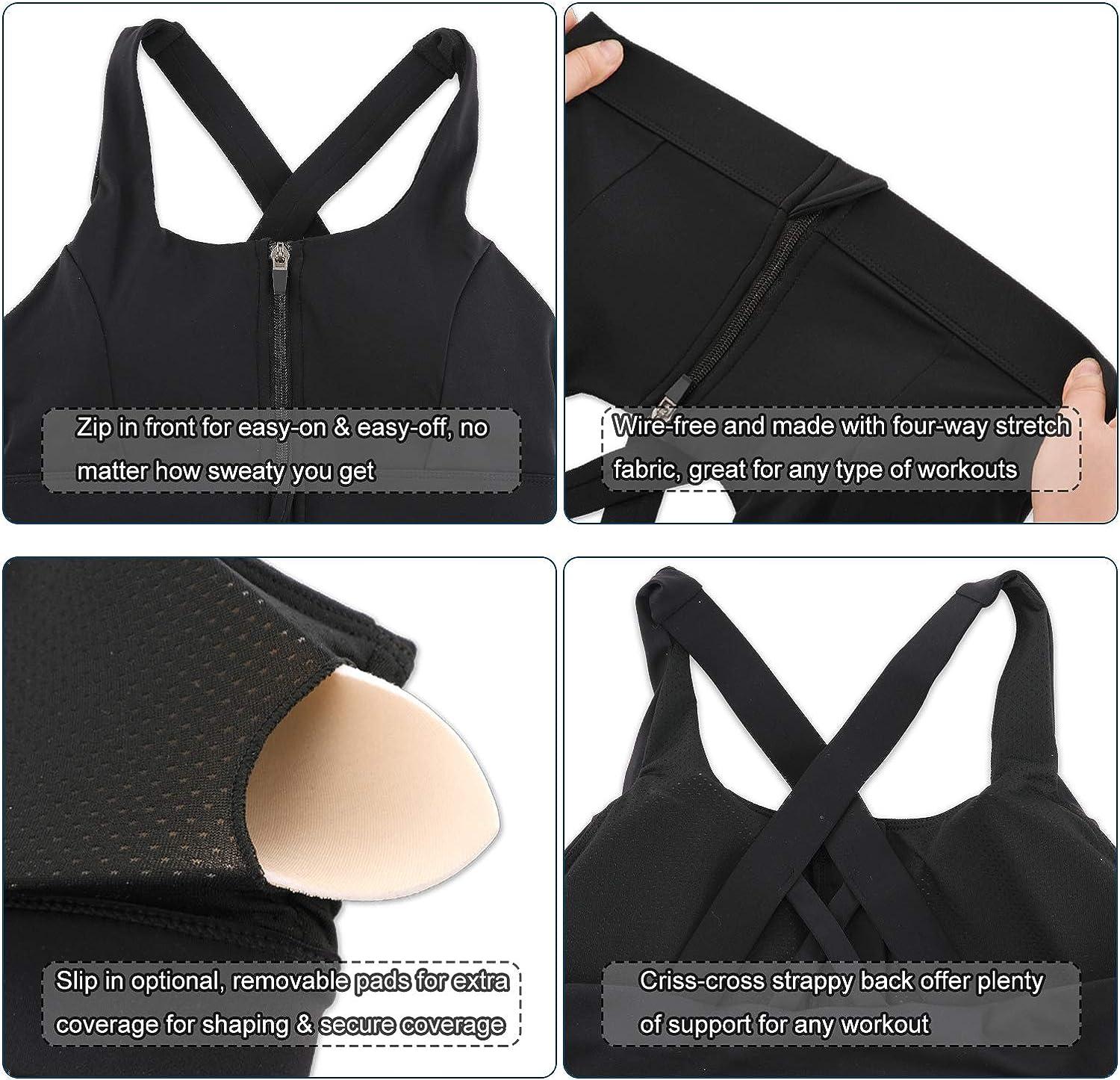Cordaw Zip Front Sports Bra Molded Cup High Impact Adjustable