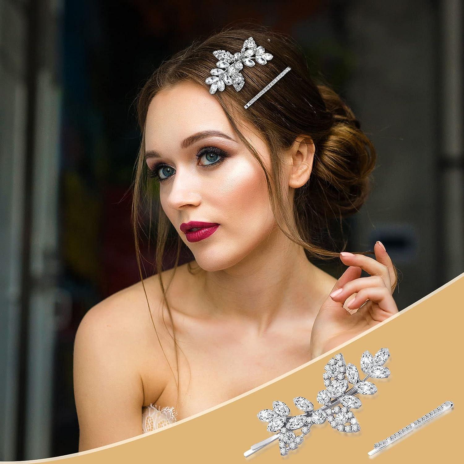 Floral Rhinestones Barrette - Bridal Headpiece, Hair Accessories