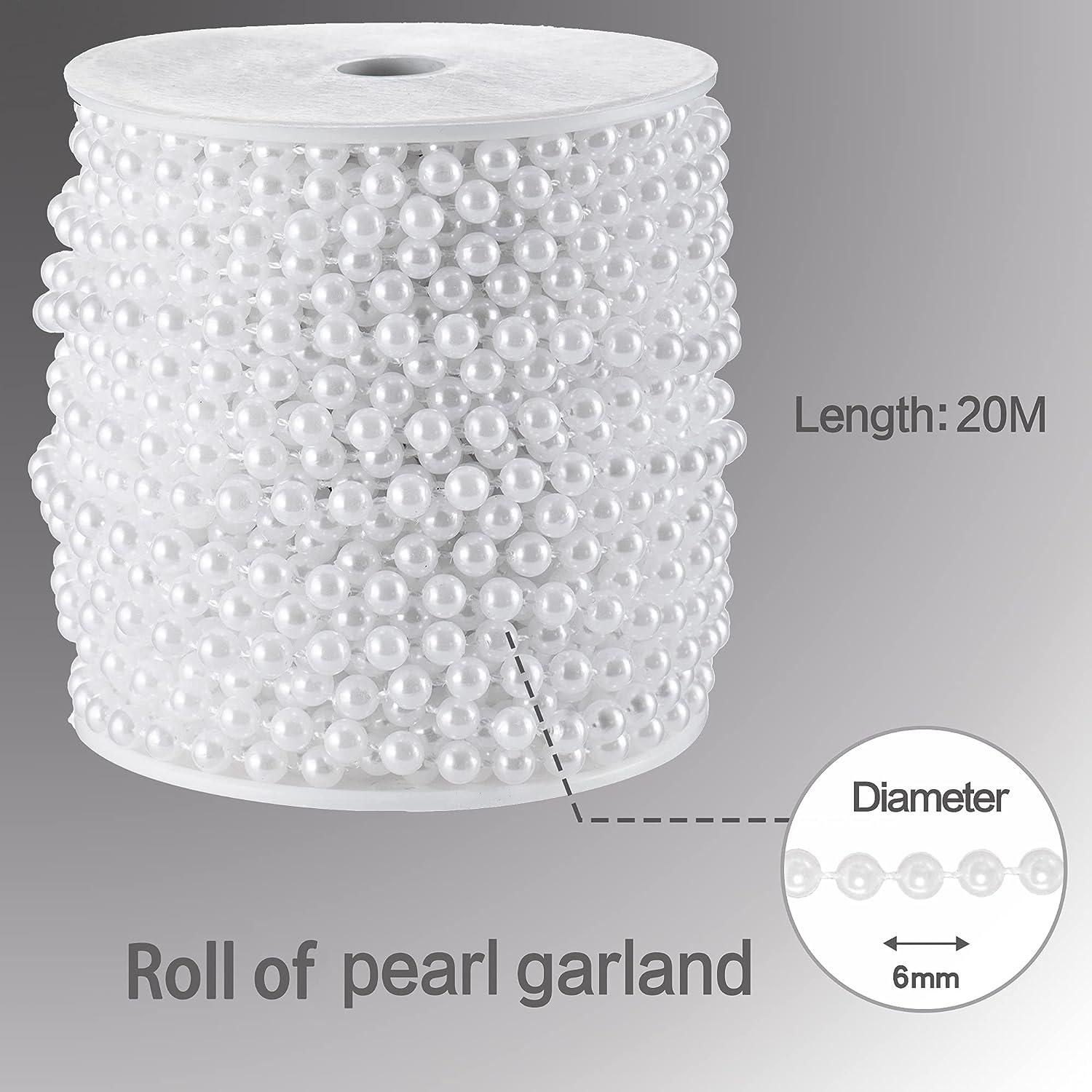 Pearls for Crafts, 6mm Pearl Beads String of Pearls Faux Pearl Beads Pearl  Strings for Crafts Pearl String Bead Roll for Wedding Christmas Party DIY