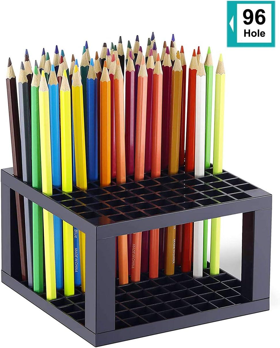 KINGART® 96 Hole Plastic Pencil & Brush Holder, Desk Stand Organizer  Holding Rack for Pens, Paint Brushes, Colored Pencils, Markers & Scissors