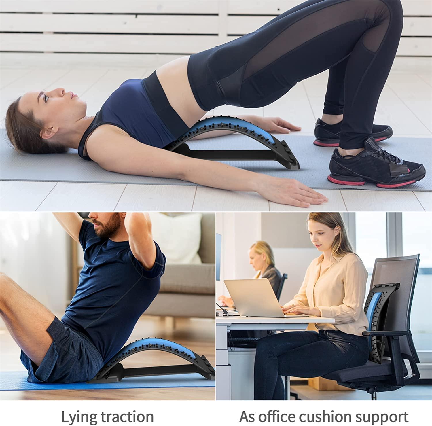 Lumbar Back Pain Relief Device, Lumbar Back Stretcher, for Lower and Upper  Back Massager and Support, Black&Blue
