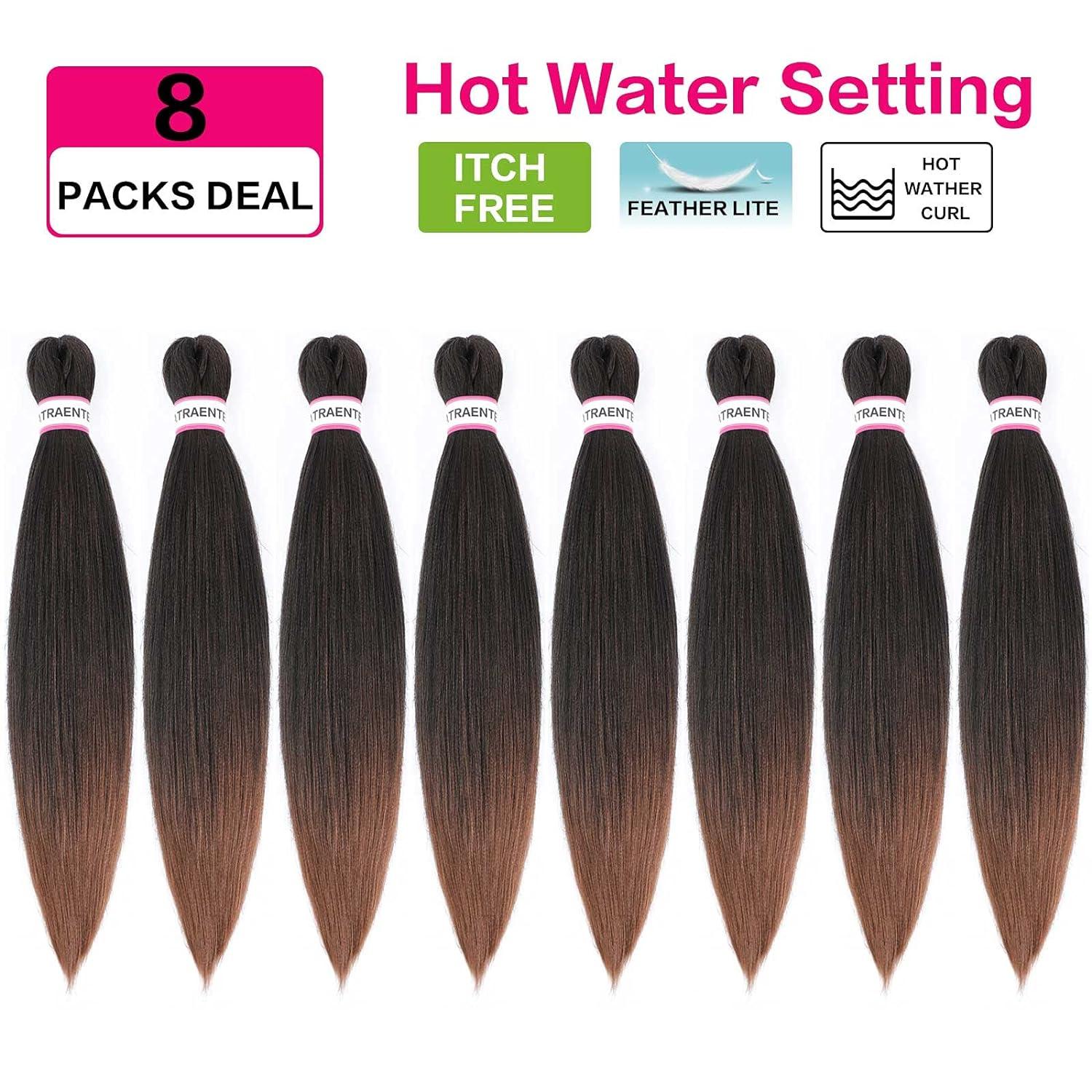 Pre-Stretched Braiding Hair Extensions Ombre Black to Green - 26 inch 8  Packs Synthetic Crochet Braids, Hot Water Setting Professional Soft Yaki