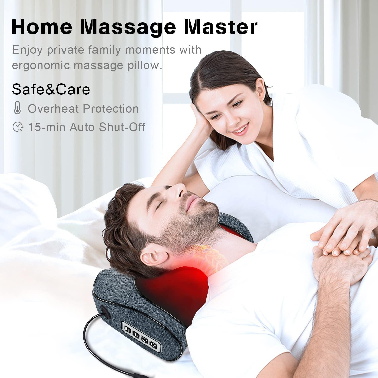Neck Back Massager with Heat,Neck Support Pillow for Pain Relief,Deep  Tissue Kneading Massage for Neck,Shoulders Back,Legs,Foot and Full Body,  Birthday Gifts for Mom/Dad/Boyfriend/Girlfriend/Women/Men