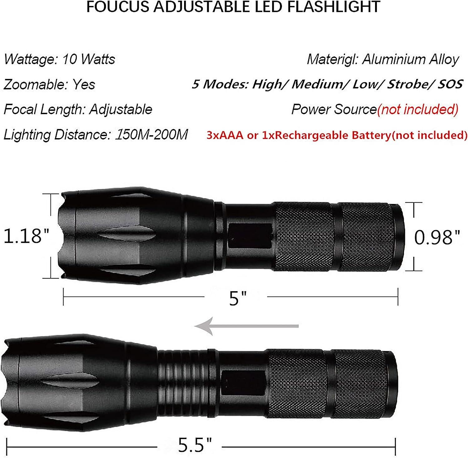 High Power Led Flashlights Camping Torch 5 Lighting Modes Aluminum Alloy  Zoomable Light Waterproof Material Use 3 AAA Batteries