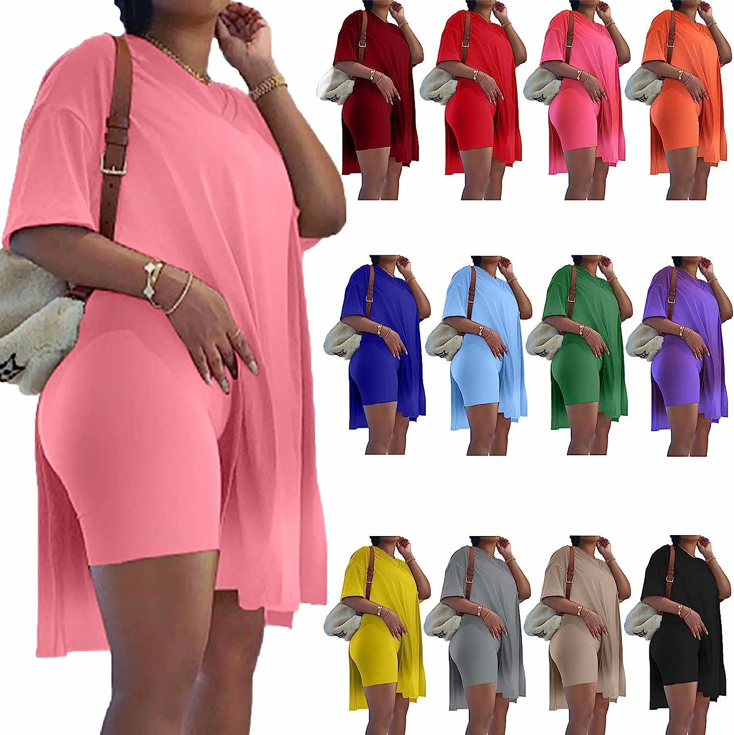 Difanlv Plus Size Womens 2 Piece Outfits Tracksuits Short Sleeve Tunic Tops  Bodycon Shorts Sweatsuit Sets