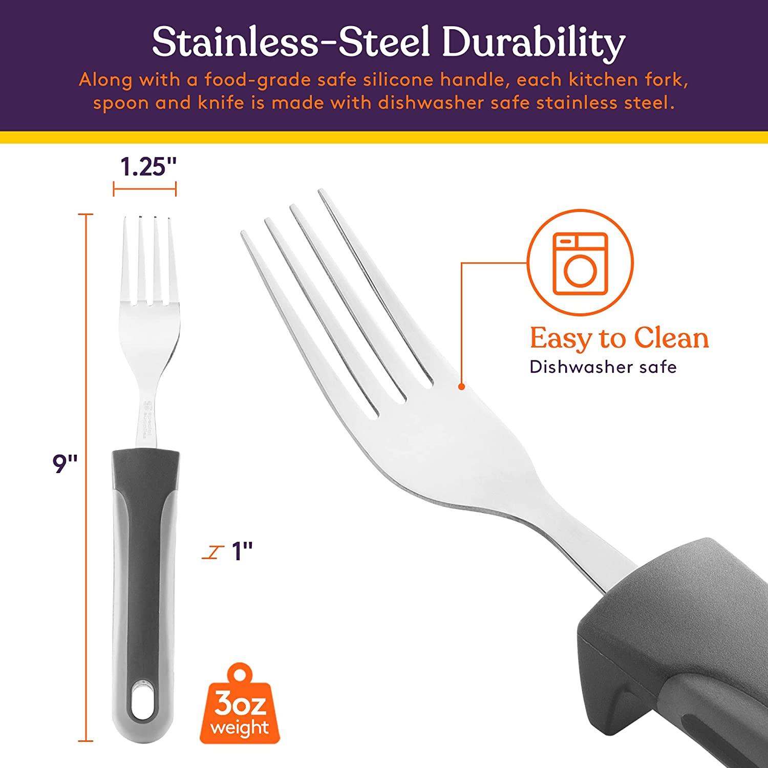 Special Supplies Adaptive Utensils (4-Piece Kitchen Set) Weighted, Non-Slip  Handles for Hand Tremors, Arthritis, Parkinson's Elderly use - Stainless