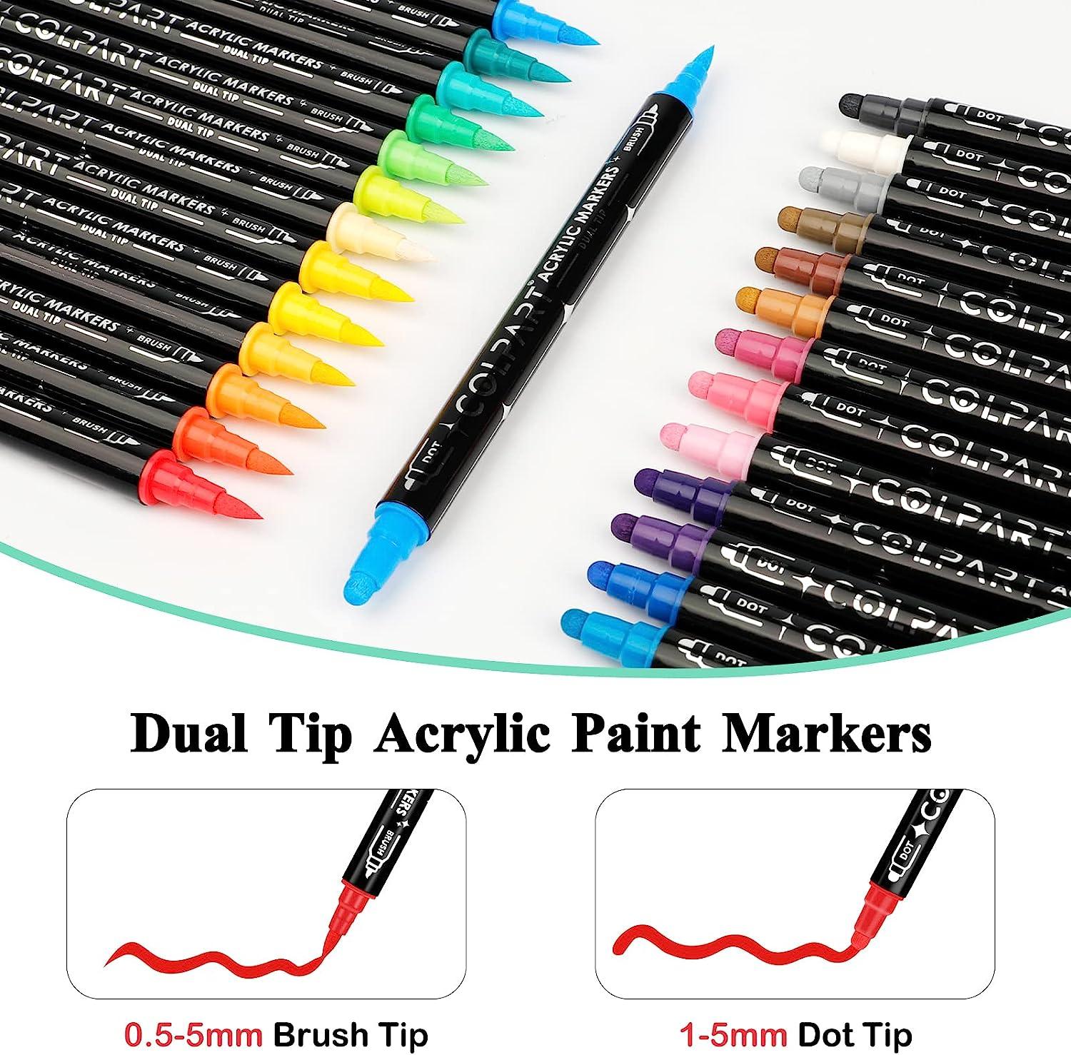 24 COLOUR DUAL TIP ACRYLIC PAINT MARKERS FINE TIP & DOT TIP at Rs