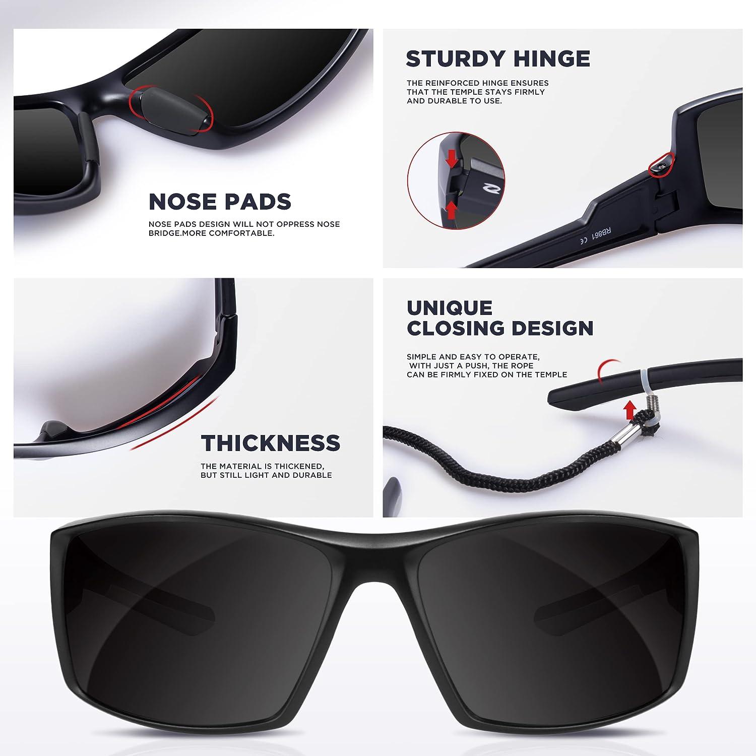 RIVBOS Polarized Sports Sunglasses Driving shades For Men TR90 Unbreakable  Frame RBS861 Rbs861- Full Black Large
