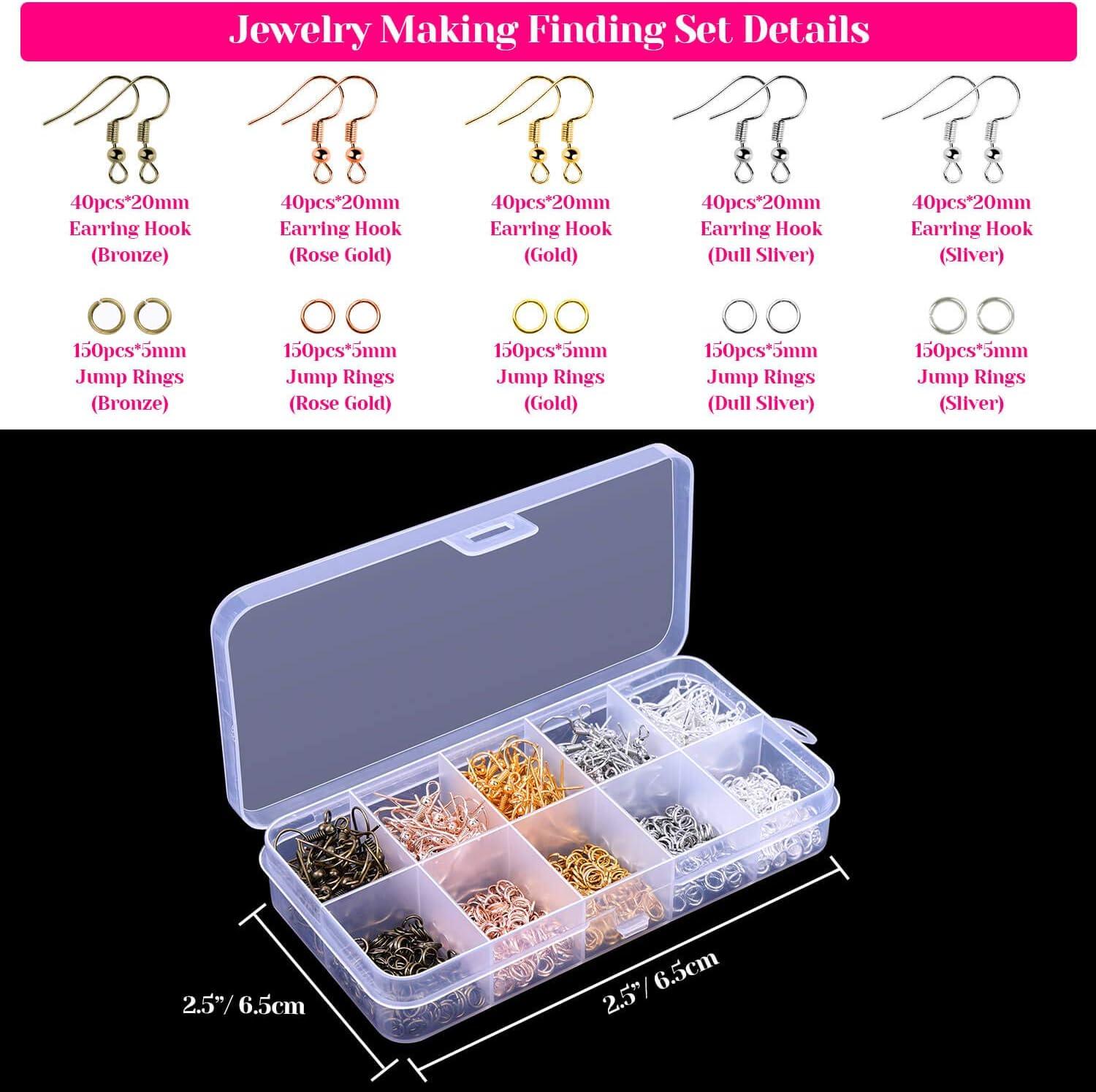 NBEADS 240 Pcs Rose Gold DIY Jewelry Making Sets Kits with Clasps & Beads &  Ribbon Ends & Bead Caps & Earring Hooks & Jump Rings Earrings Findings for