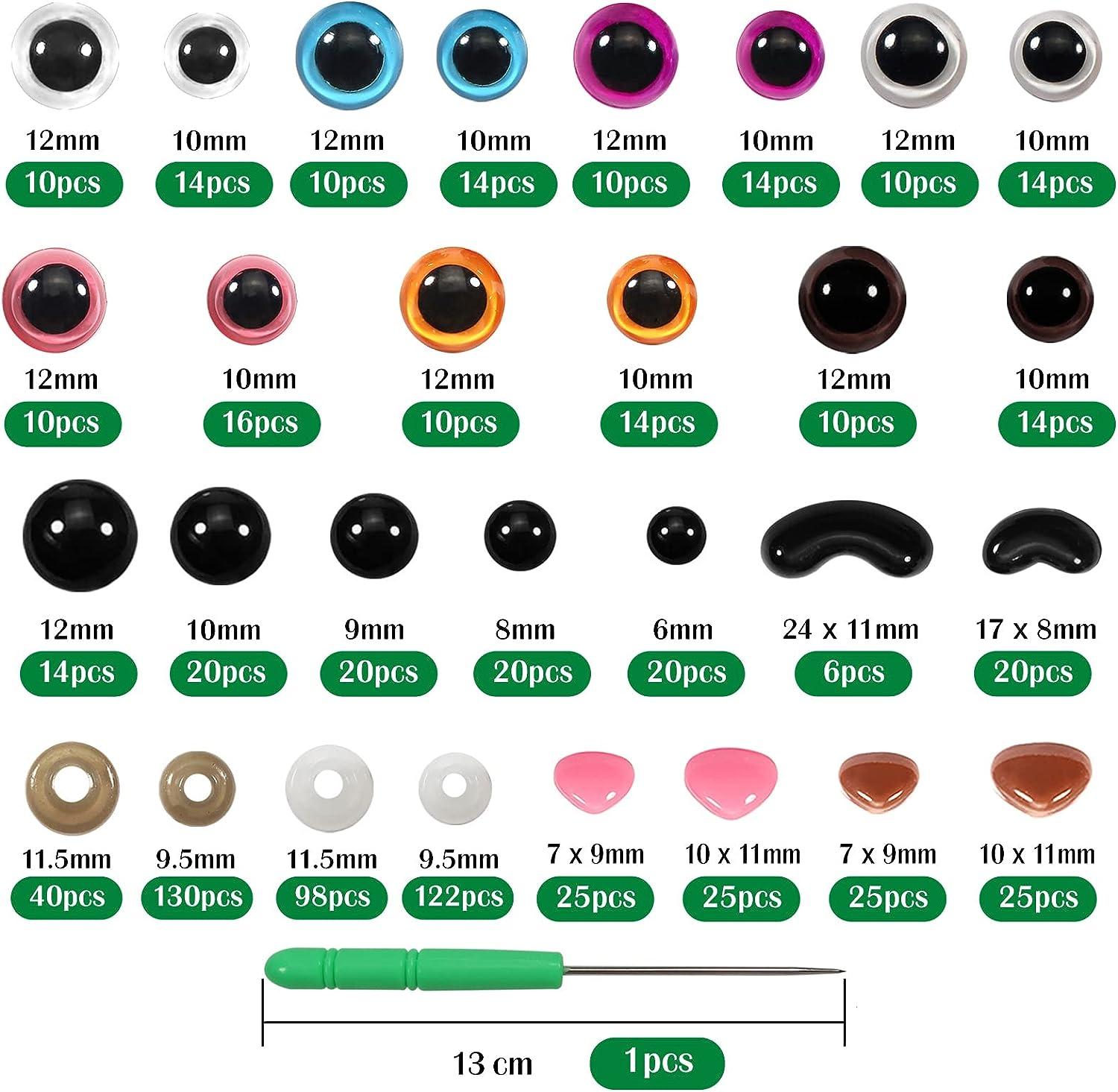 TOAOB 780pcs Black Plastic Safety Eyes with Washers 6mm to 12mm Colorful  Craft Safety Eyes and Noses Set for Stuffed Animals Amigurumis Crochet  Bears Doll Making