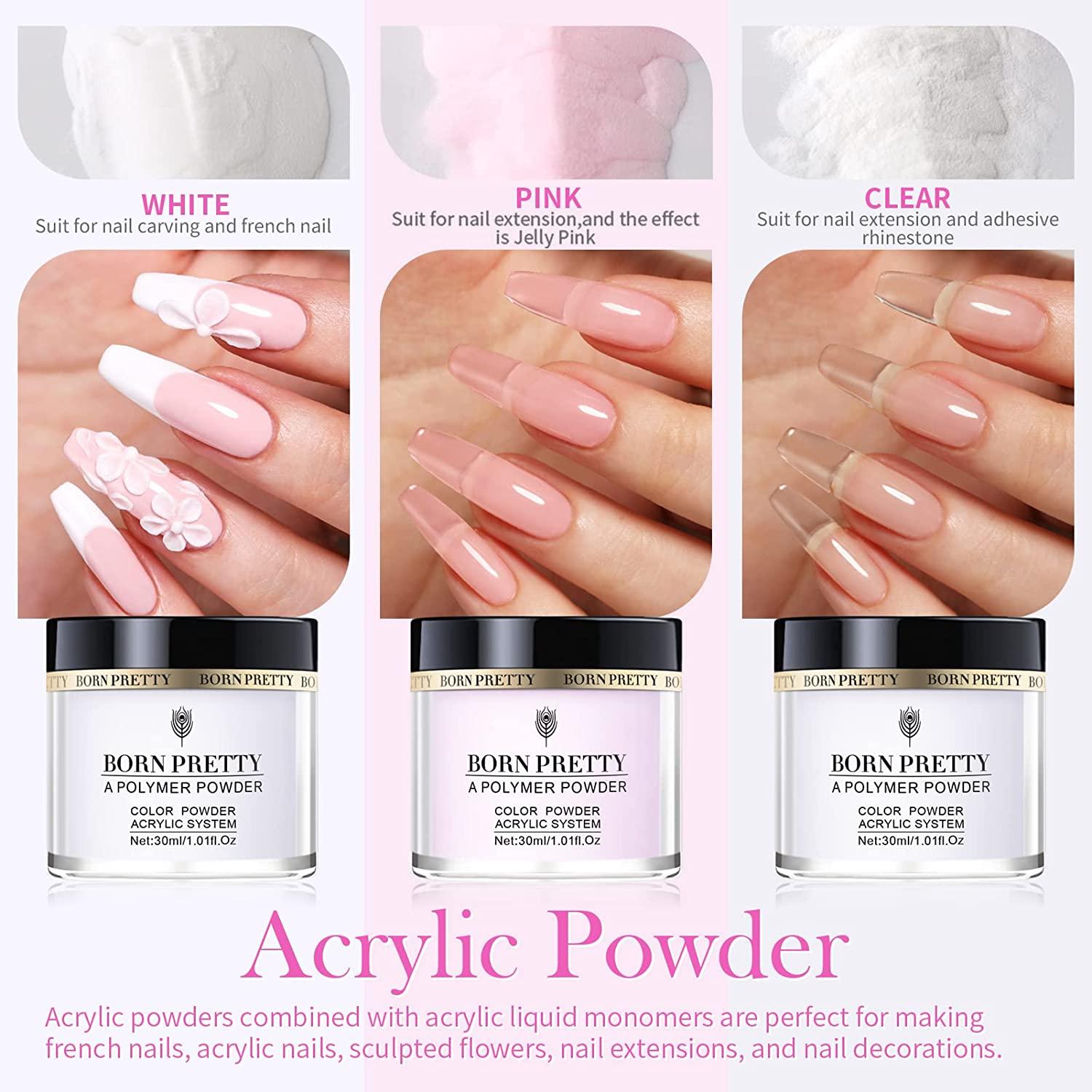 BORN PRETTY Acrylic Powder Set Pink White Clear Acrylic Kit for Nails  Extension 