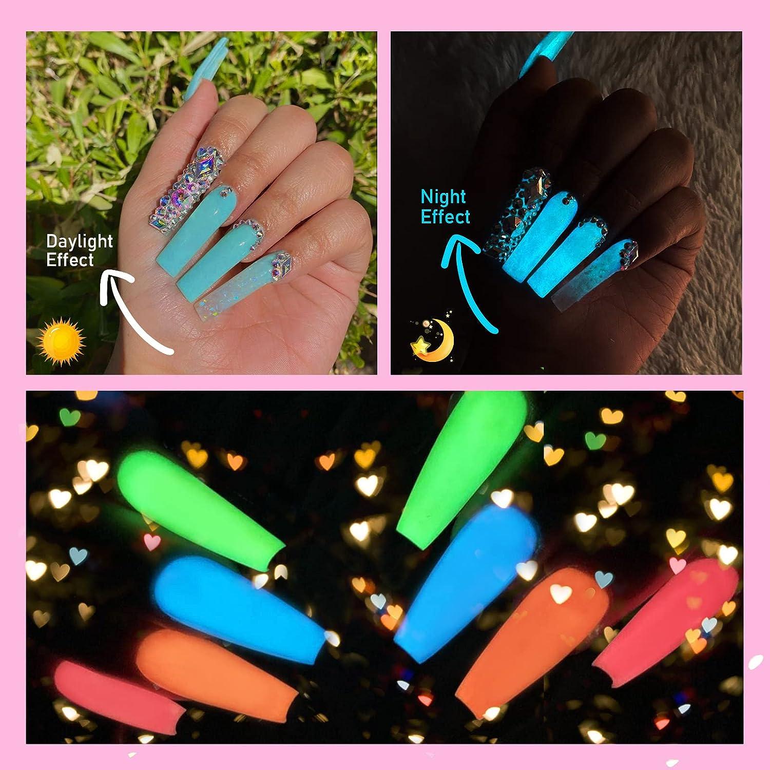 Glow in the Dark Acrylic Powder, Dipping & Acrylic Powder for Nails,  Premium Nail Acrylic Powder w/ 12 Glow Effect Colors, For Flawless Acrylic  Nail