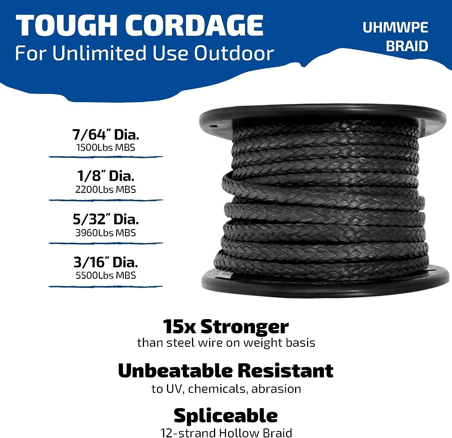 emma kites 100% UHMWPE Braided Cord 7/643/16(Dia.) Heavy Duty Abrasion  Resist. Low Stretch Utility Cord for Kites Surfing Whoopie Rigging  Spearfishing Kayak Survival Repair, 15005500Lbs Spool 1500Lb
