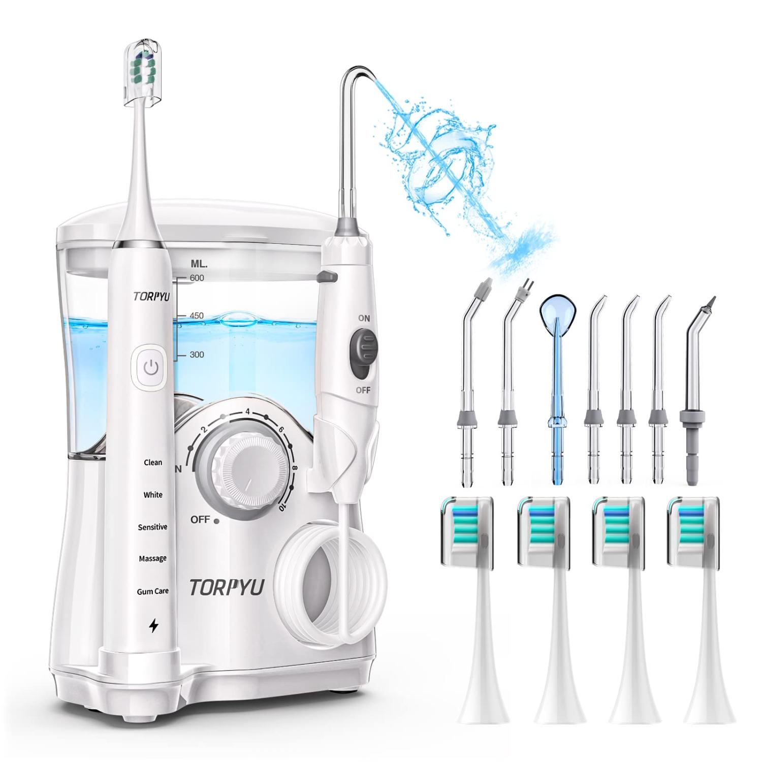 Water Flosser and Toothbrush Combo with 11 Tips, Torpyu Sonic Electric