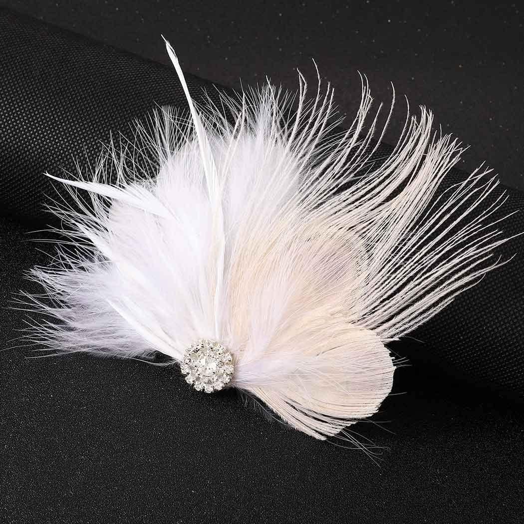 Anglacesmade Bridal 1920s Flapper Feather Hair Clip Pin Crystal White  Feather Roaring 20s Headpiece Prom Party Festival Gatsby Hair Jewelry for  Women