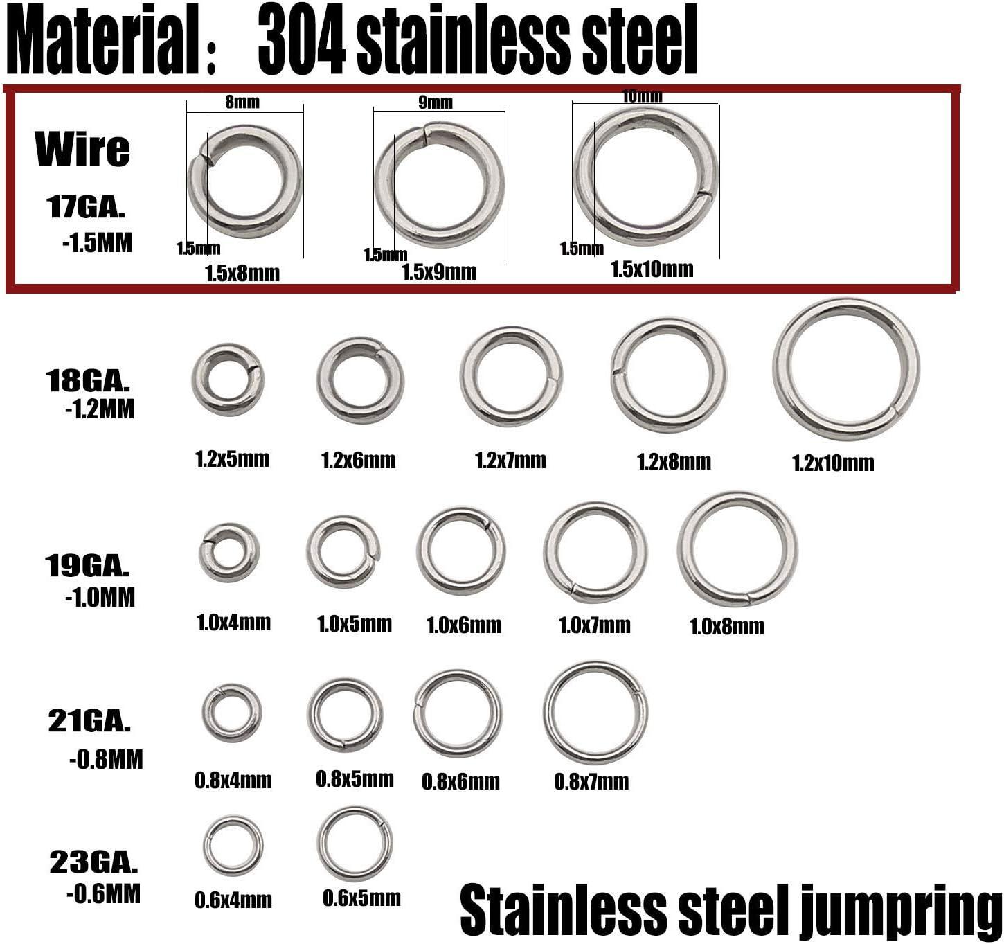 300pcs Mix 8mm 9mm 10mm Stainless Steel Thick Strong Rings Jump Rings  Connector Rings for Jewelry Making Necklaces Bracelet Earrings Keychain DIY