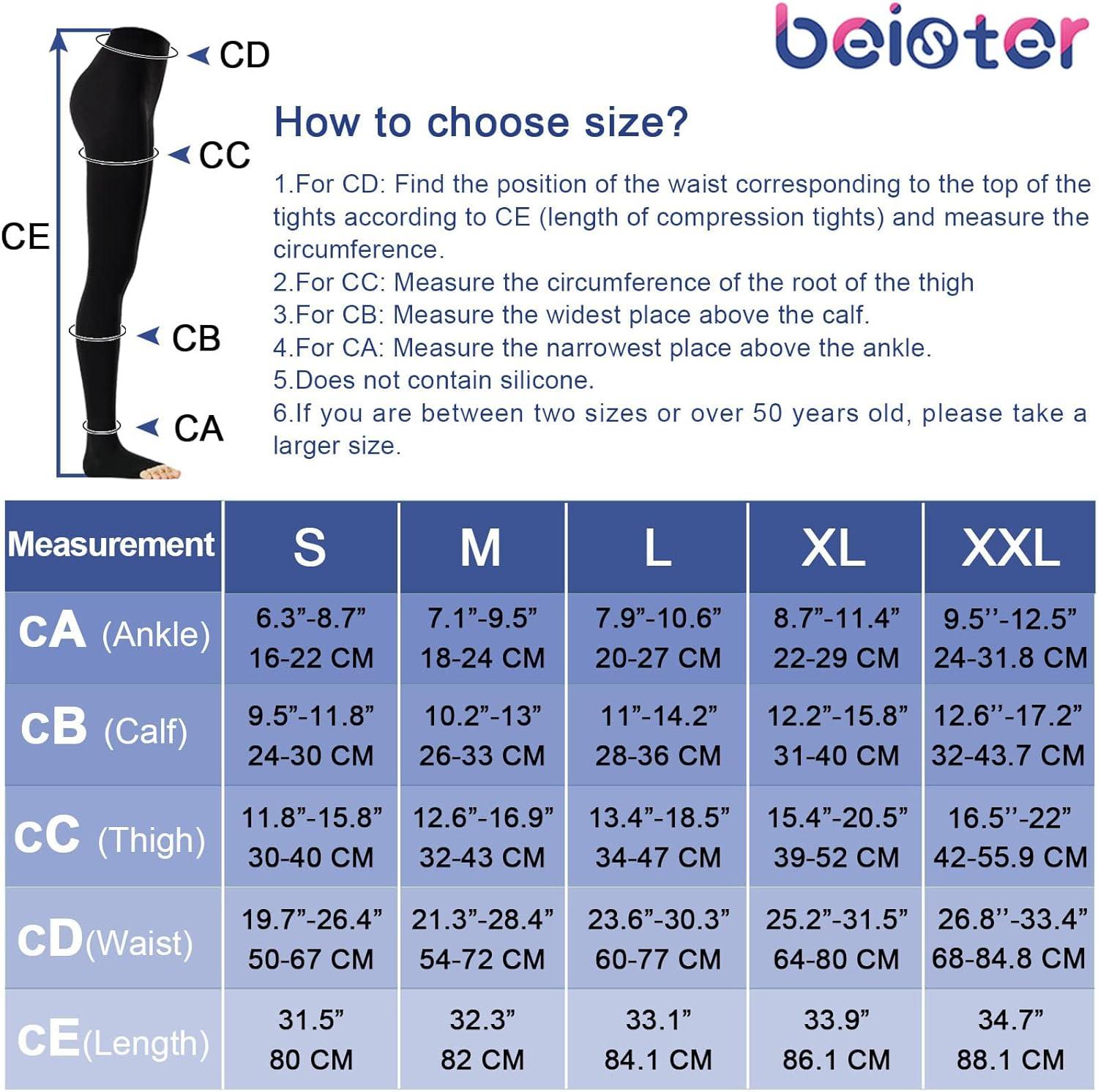 beister Medical Compression Tights for Women & Men, Class 2 Open Toe Thigh  High Pantyhose, 20-30 mmHg Graduated Support for Varicose Veins, Edema  Black XL