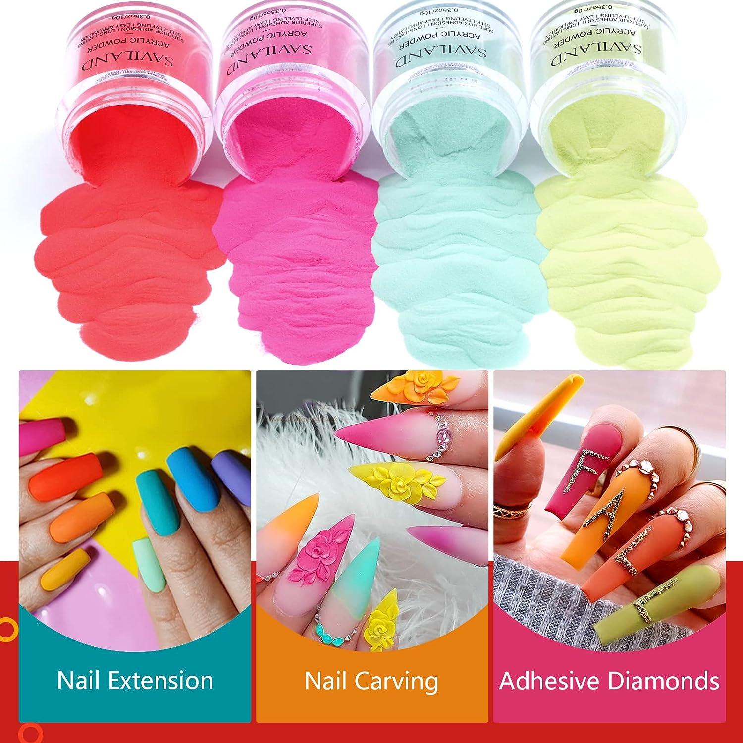  Saviland Acrylic Powder Kit Glow in the Dark Acrylic Nail Powder  10 Colors Professional Polymer Powder for Nail Extension Nail Carving  Valentines Nails : Beauty & Personal Care