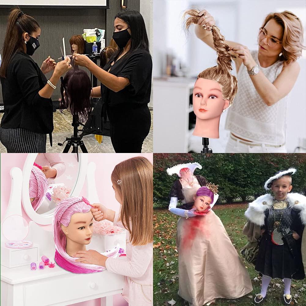 Synthetic Fiber Hair 24 Mannequin Head Hairdresser Training Head Manikin  Cosmetology Doll Head with Table Clamp Holder 