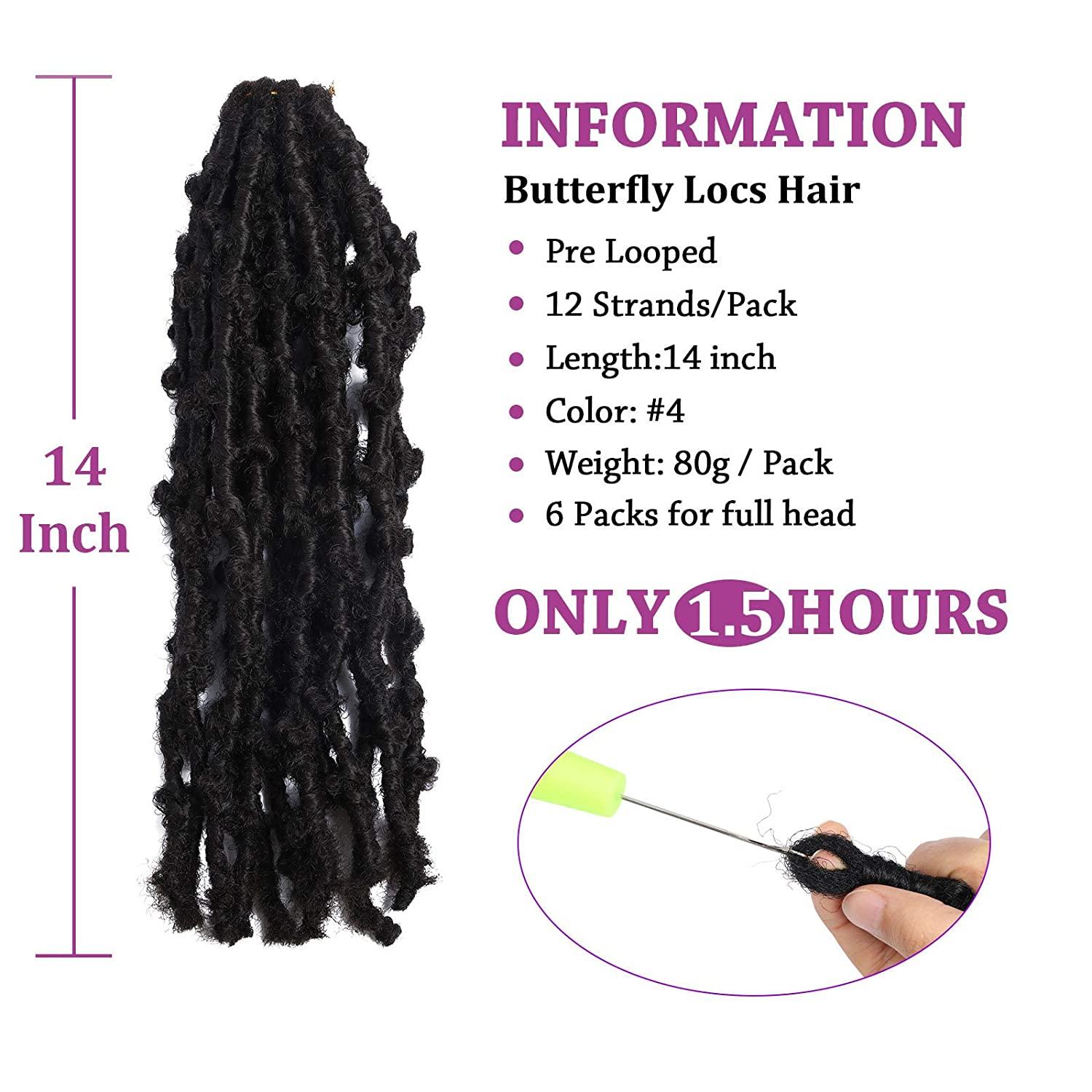 6 Pack Butterfly Locs Hair 14 Inch Pre Looped Distressed Butterfly Locs Crochet  Hair Short Soft Butterfly Locs Crochet Braid Hair Extensions(#4) 14 Inch  (Pack of 6) #4