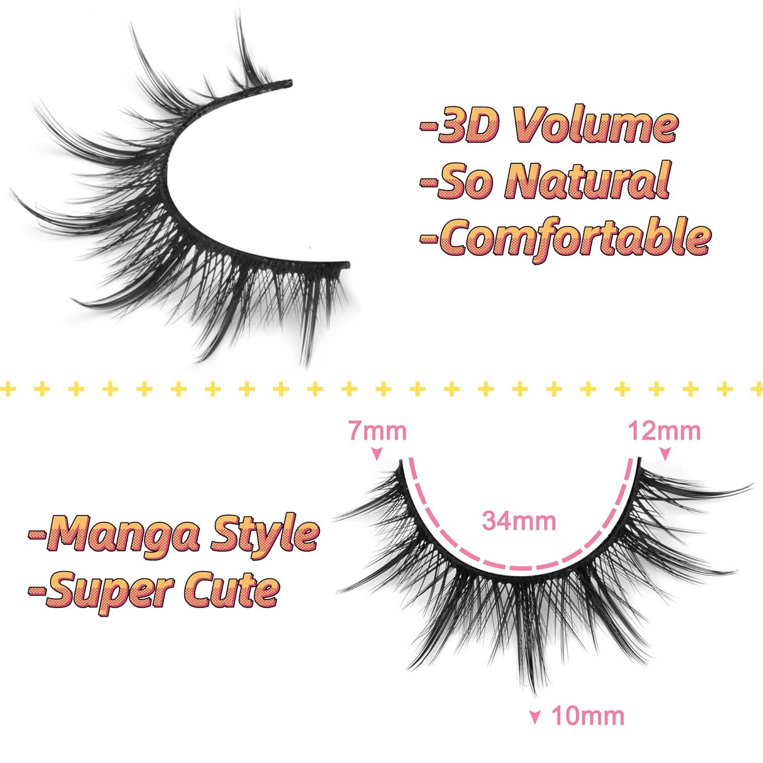 Manga Lashes Natural Look False Eyelashes Anime Lashes Mink Wispy Fluffy  Spiky 3D Volume Eyelashes Pack Korean Japanese Asian Cosplay Fake Eyelashes