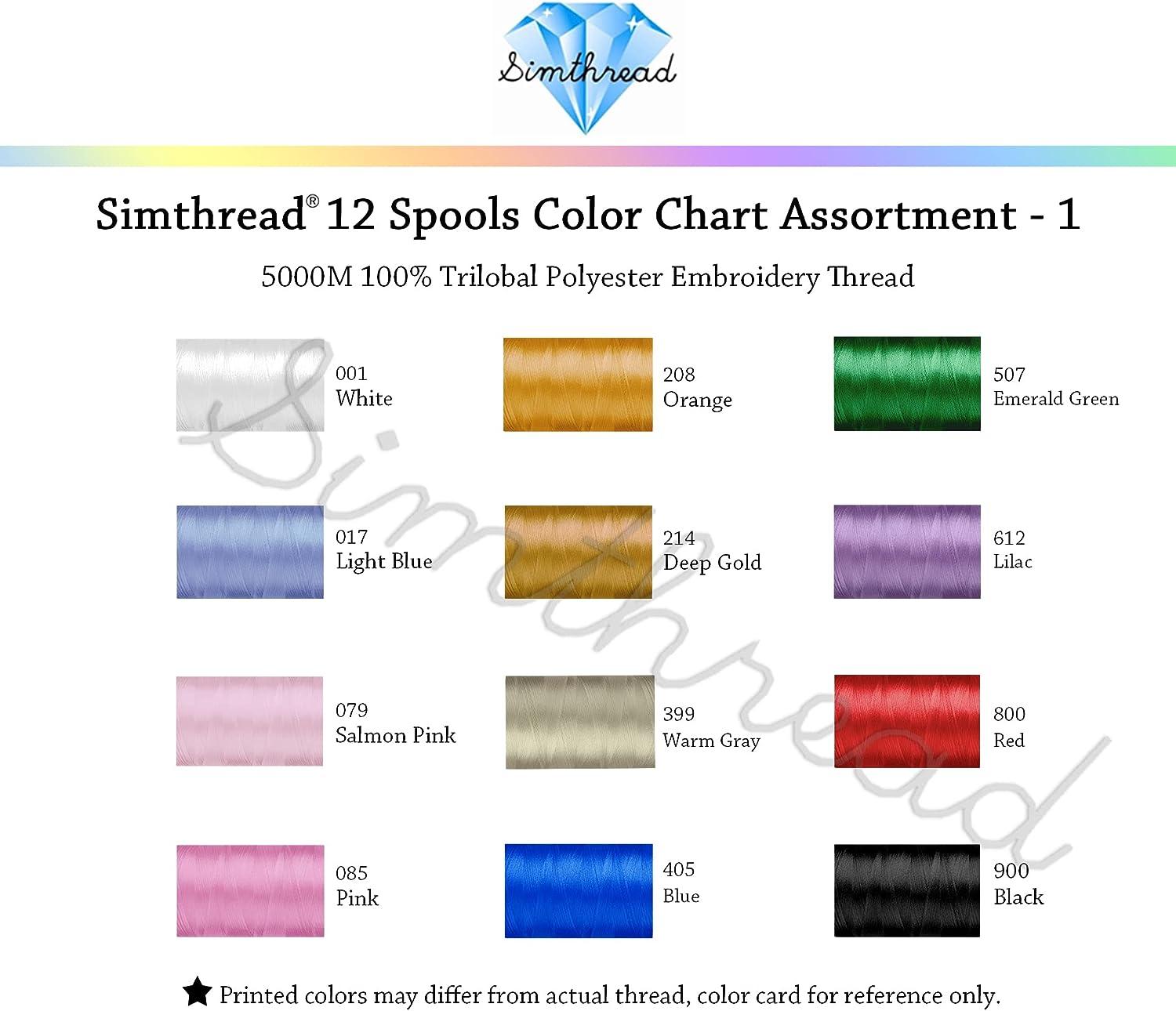 Simthread 12 Brother Colors of Huge Spool 5000M Polyester Embroidery  Machine Thread for Commercial and Domestic Embroidery Machines - Assorted  Color 3