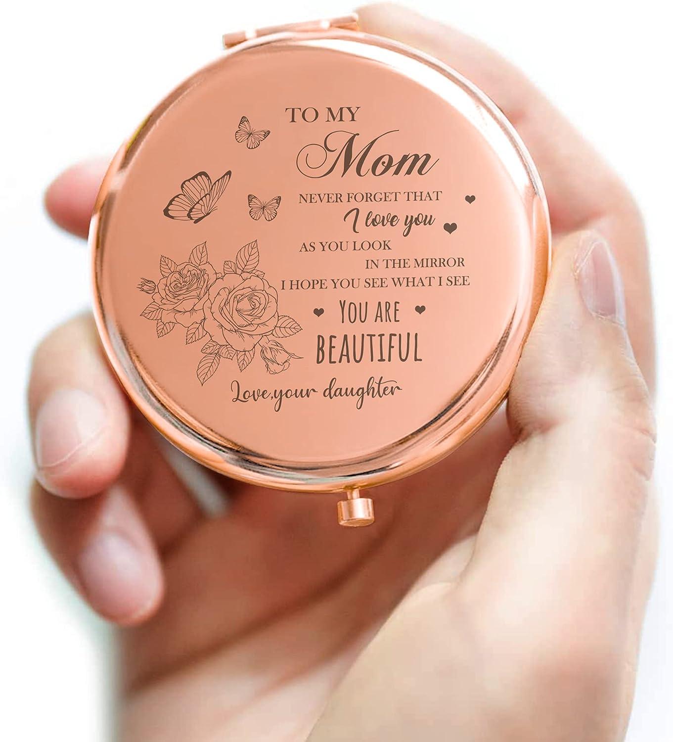 Zzbakress Mom Birthday Gifts for Mom I Love You Mom Compact Mirror Gifts  for Mom Birthday Gifts for Mom from Daughter Meaningful Gift Ideas Presents  for Mom (Rose Gold)