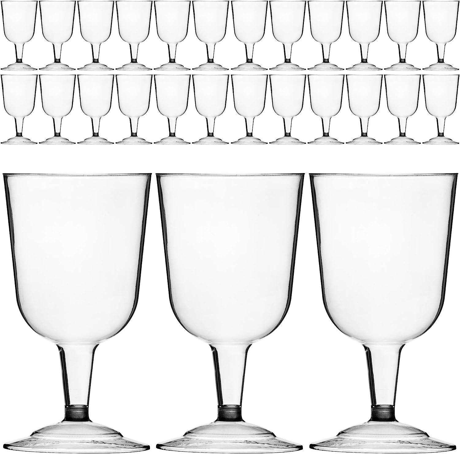 DecorRack 24 Wine Glasses, 6 Oz Plastic Party Wine Cups, Perfect for  Outdoor Parties, Weddings, Picnics, Stackable, Reusable, Disposable Stemmed  Clear Wine Glasses (Pack of 24)
