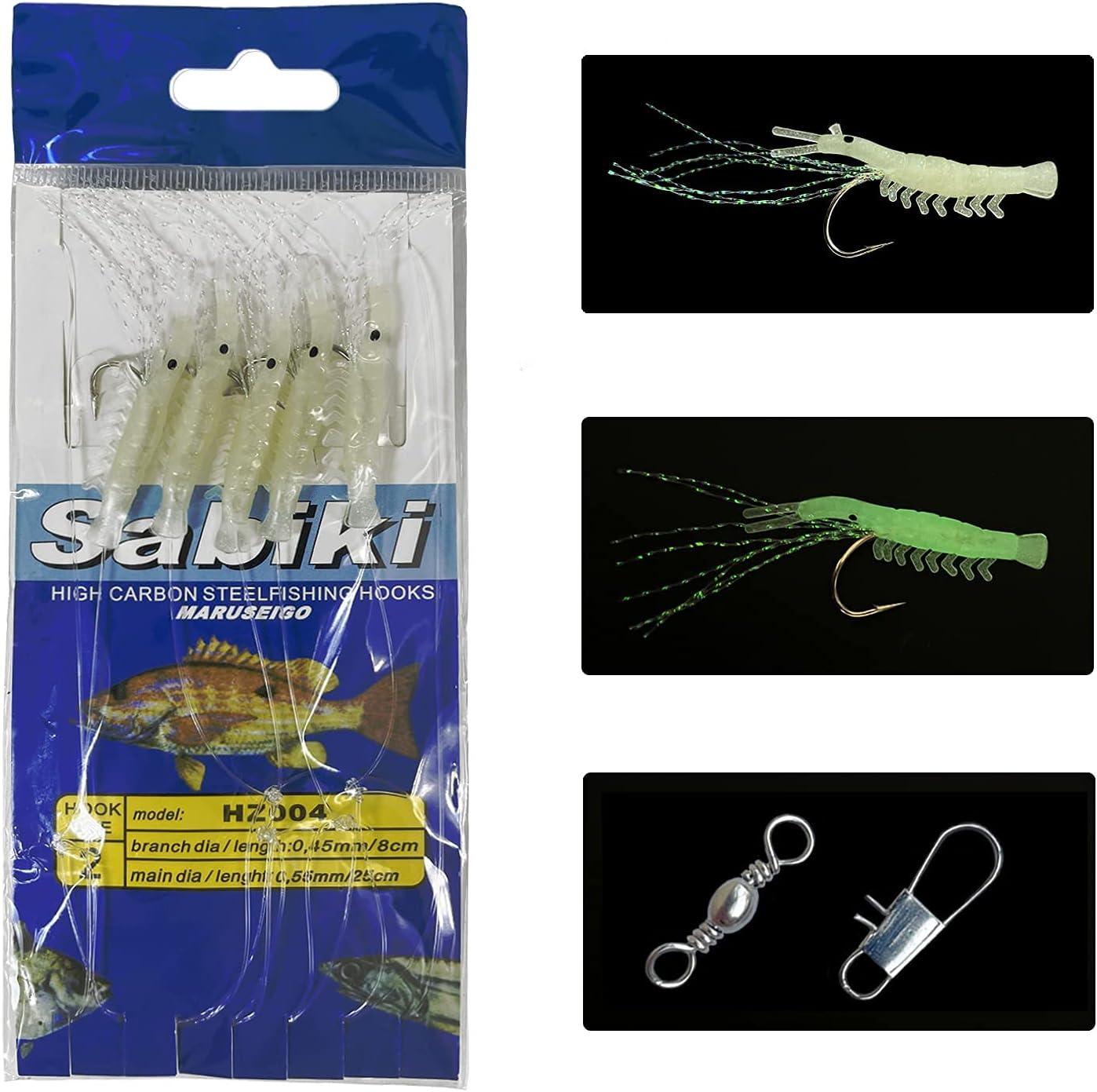 ICERIO Fly Fishing Luminous Worm & Sabiki Rig Hooks with Rubber Tail Glow  Tinsel Trout Steelhead Salmon Pike Mackerel Lure Bait