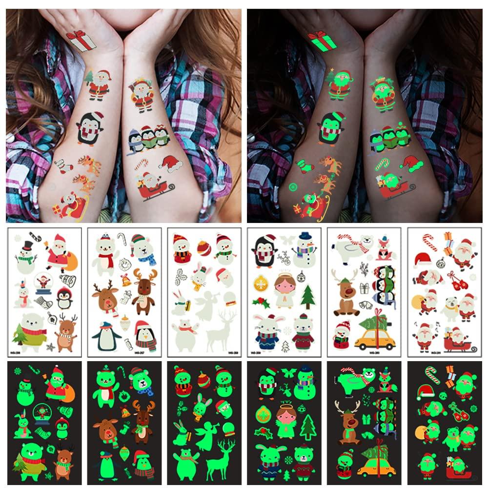  Christmas Temporary Tattoos Stocking Stuffers for Kids Boys  Girls, Glow in the Night Dark Kids Tattoos, Christmas Party Favors Supplies  Decorations, Christmas Fun Dollar Items for Kids (10 sheets) : Toys