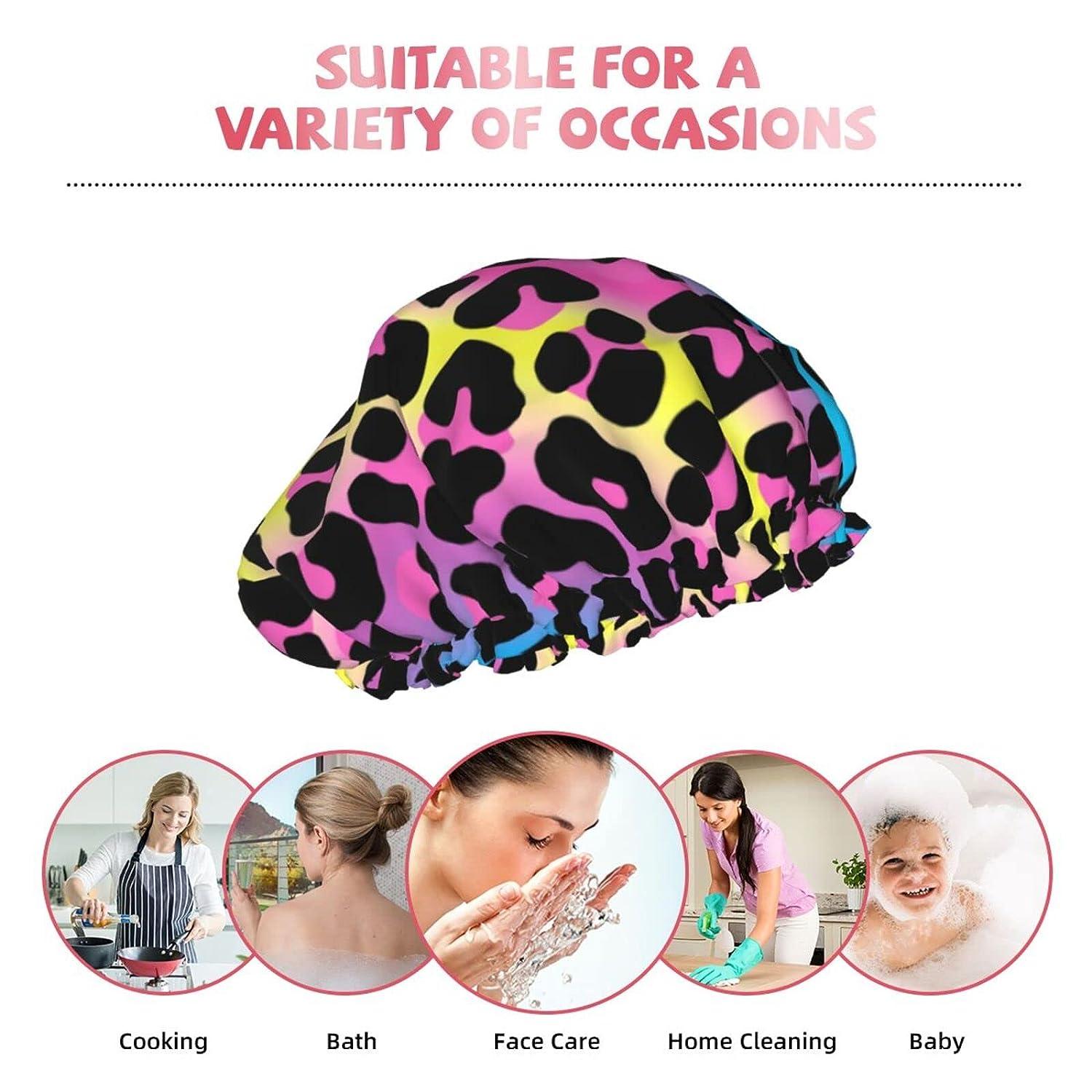 Leopard Print Cheetah Animal Skin Shower Cap for Women Reusable Double ...