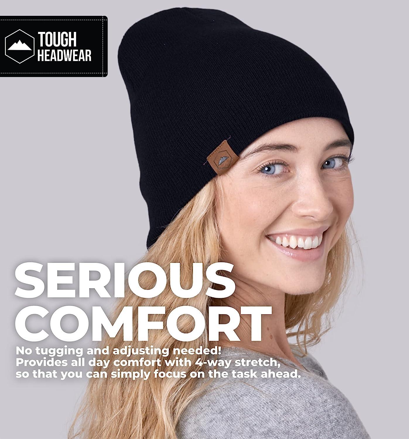 Tough Headwear Knit Size Hat Men - Stocking Cap Toboggan Skate Black Beanie One Cap Winter Hat, Weather Warm Women for for Ribbed Cold and 