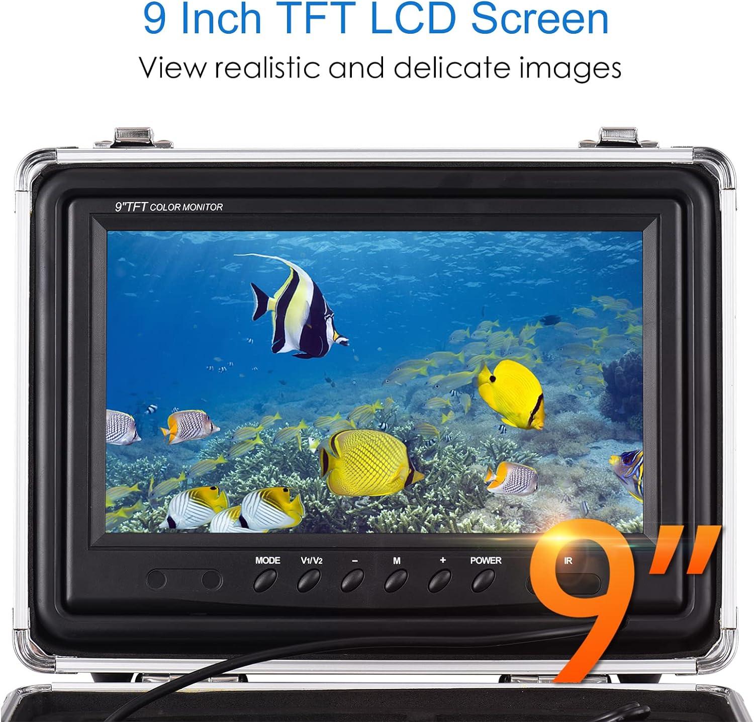 doorslay 1200TVL Underwater Fishing Camera Fish Finder with 12 IR LEDs  7Inch/9Inch LCD Display 15M/30M/50M Cable IP68 Waterproof for Sea Lake Boat  Ice Fishing 9 inch/15m