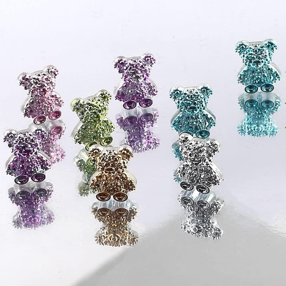 50Pcs 3D Cute Bear Resin Nail Art Decorations Aurora Rhinestone